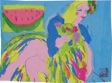 View full screen - View 1 of Lot 202. WALASSE TING 丁雄泉 | LADY WITH WATERMELONS 手捧西瓜仕女.