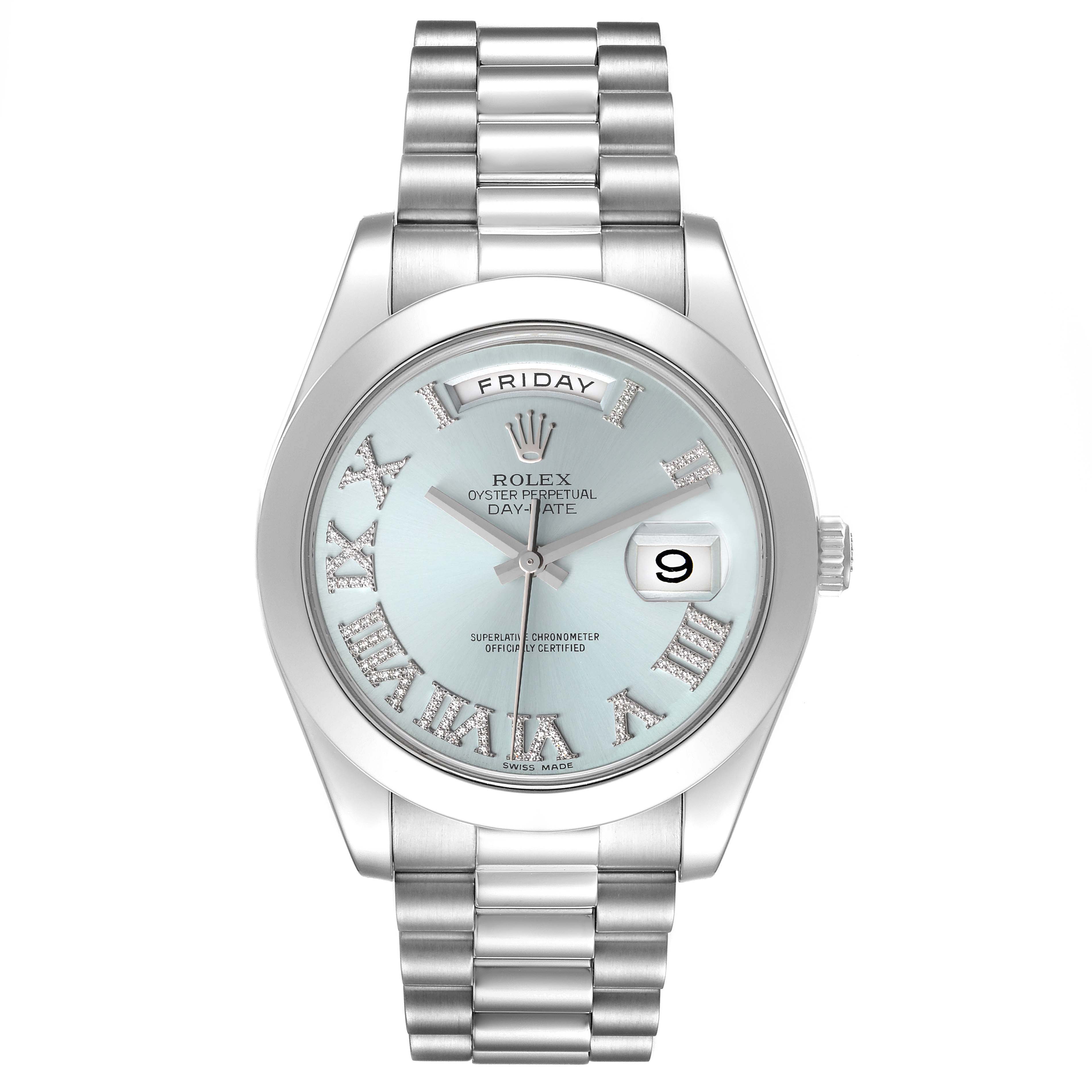 Rolex Day-Date II 'Ice Blue' Roman (Reference 218206). A 41mm