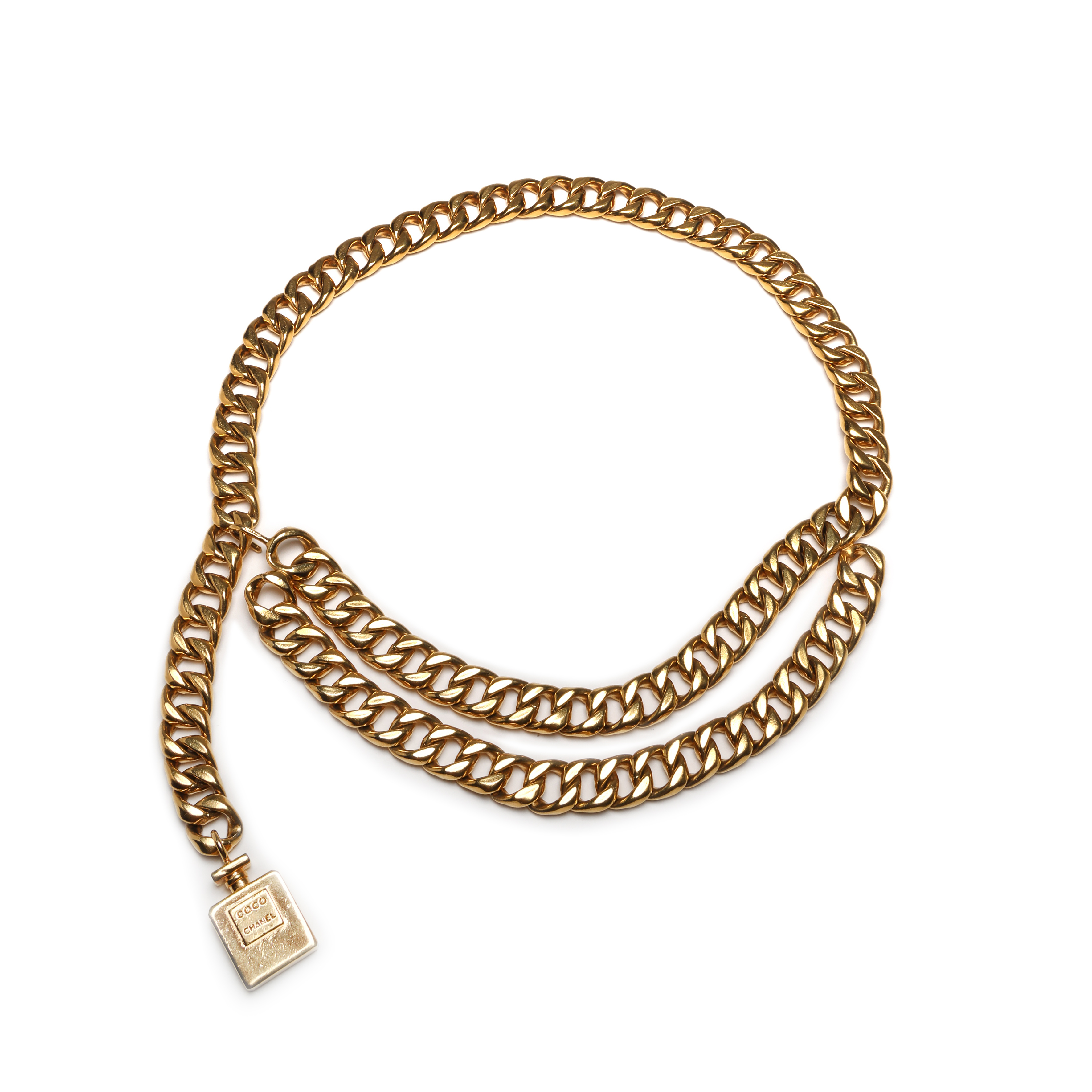 Chanel Vintage Gold Metal Chain Perfume Bottle Charm Belt  display picture 2