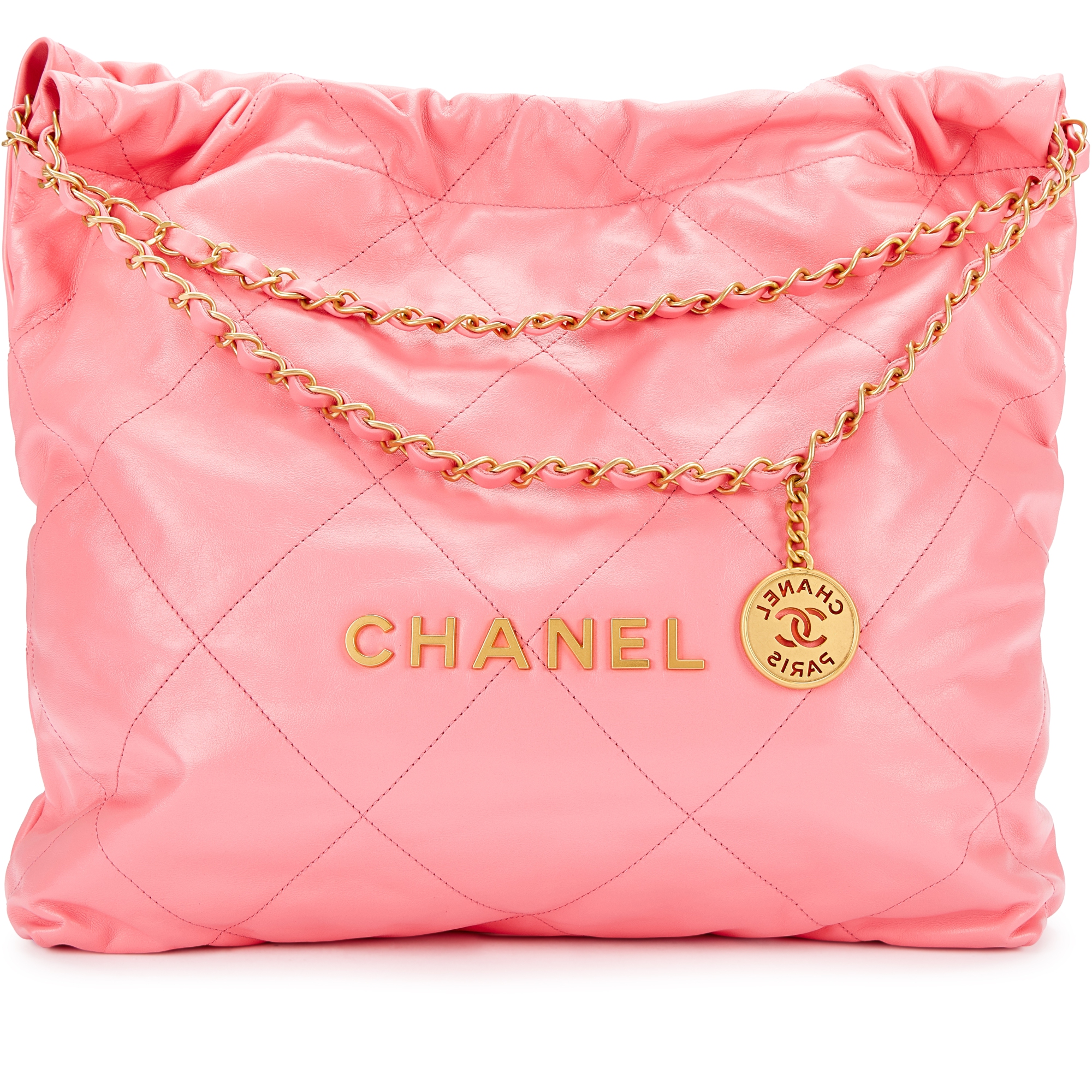 Chanel Pink Quilted Calfskin Small 22 Bag Brushed Gold Hardware