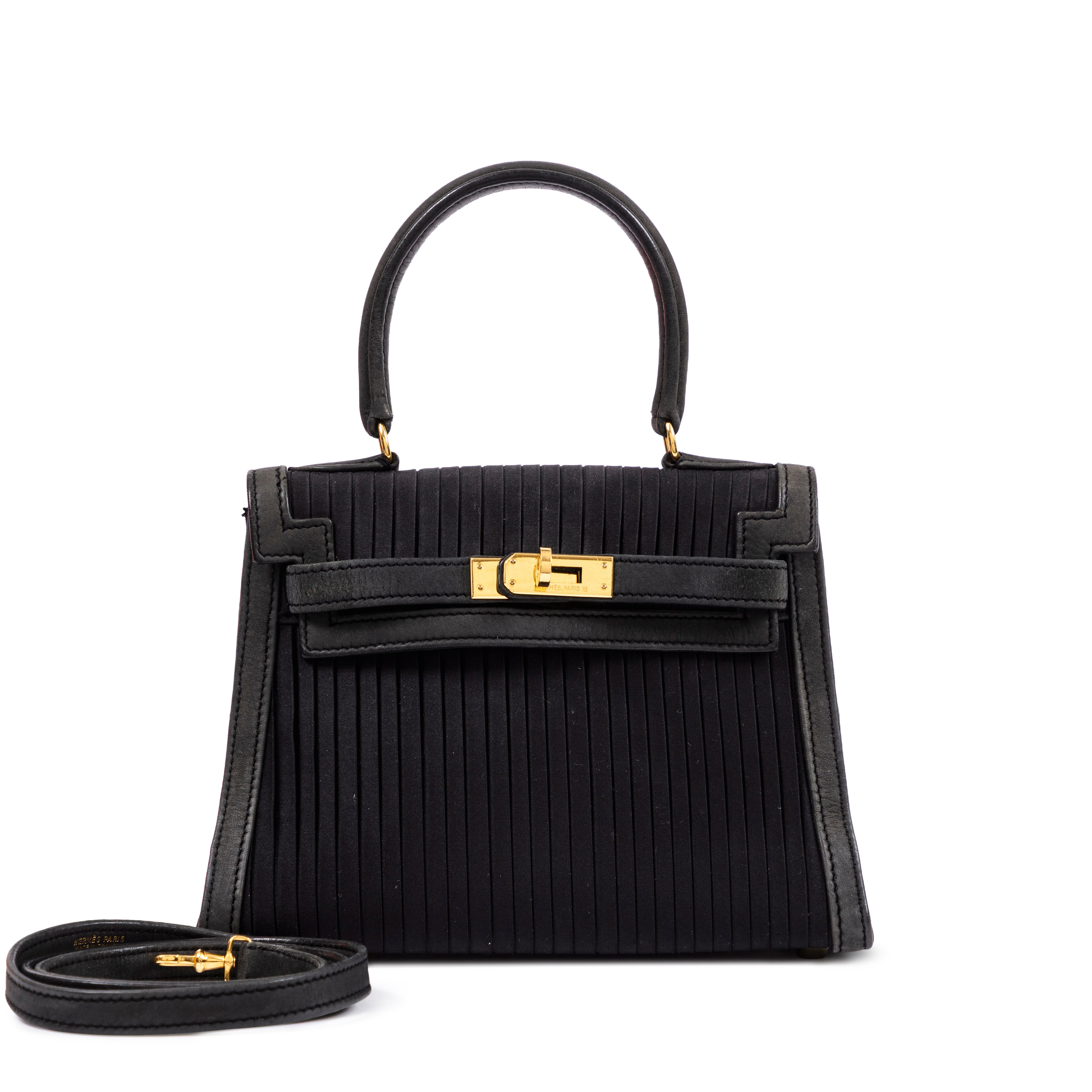 Hermès Vintage Vintage Black Doblis And Pleated Satin Mini Kelly