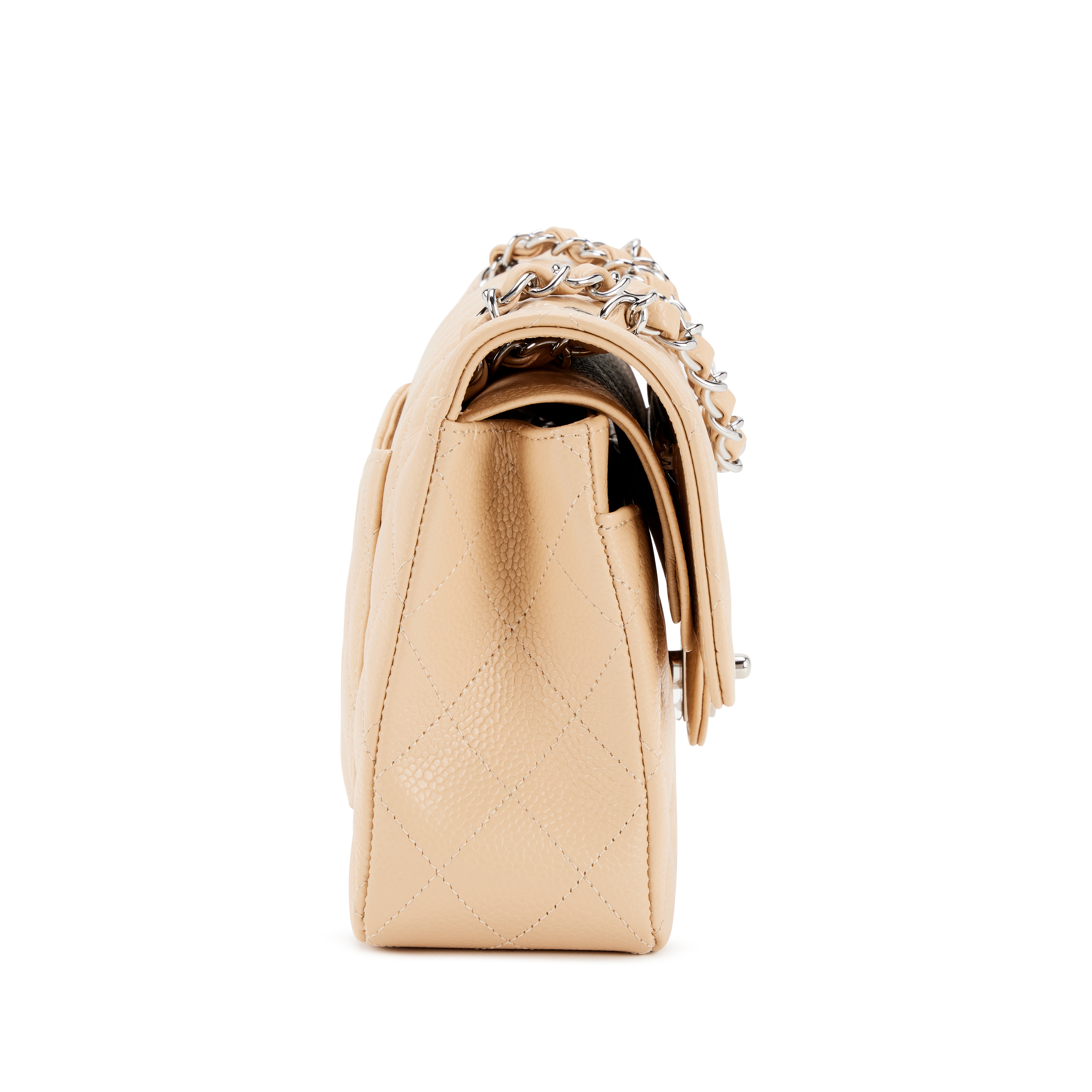 Chanel Beige Quilted Caviar Medium Classic Double Flap Gold Hardware, 2013 (Very Good), Womens Handbag