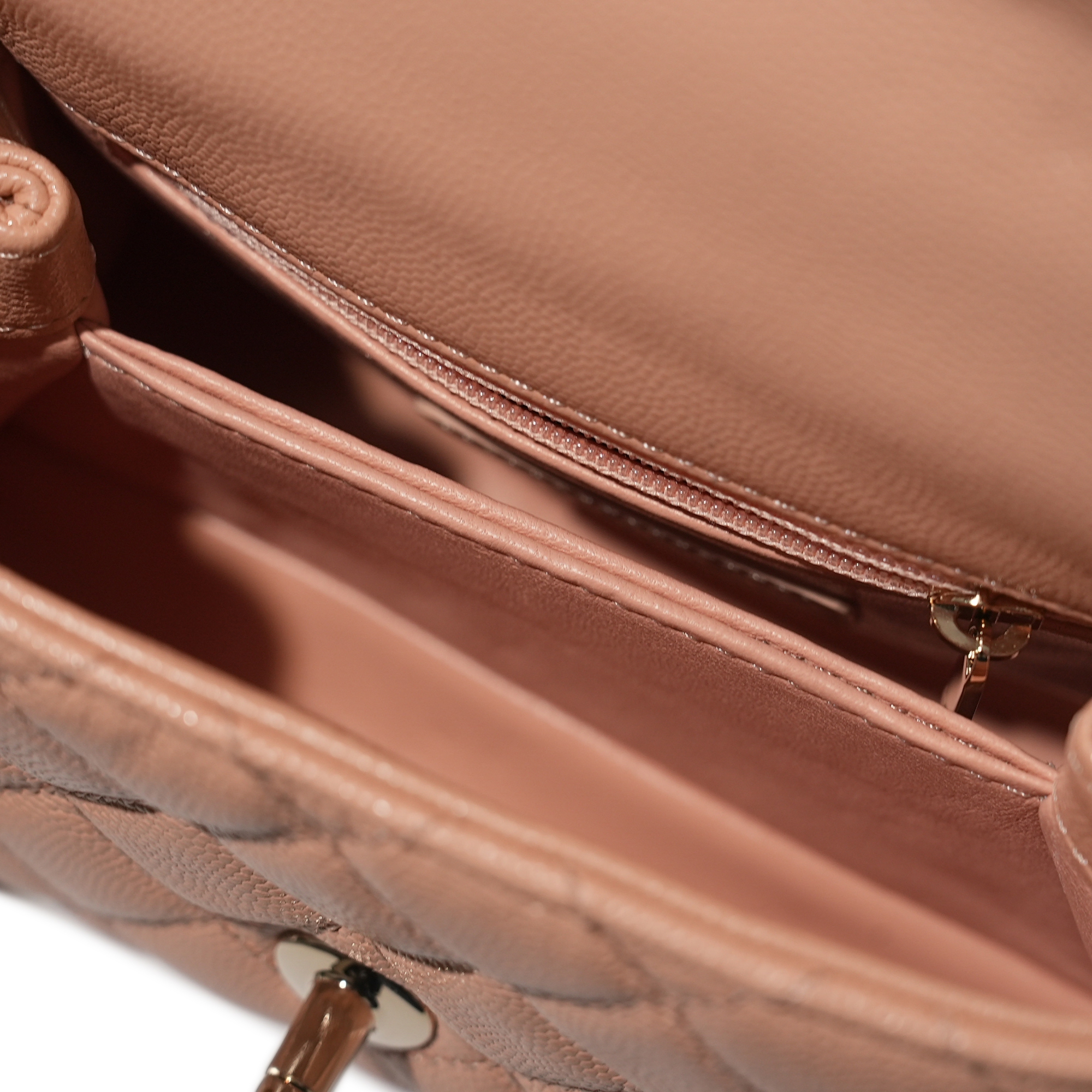 Chanel Beige Quilted Caviar Mini Coco Top Handle Flap Bag Pale