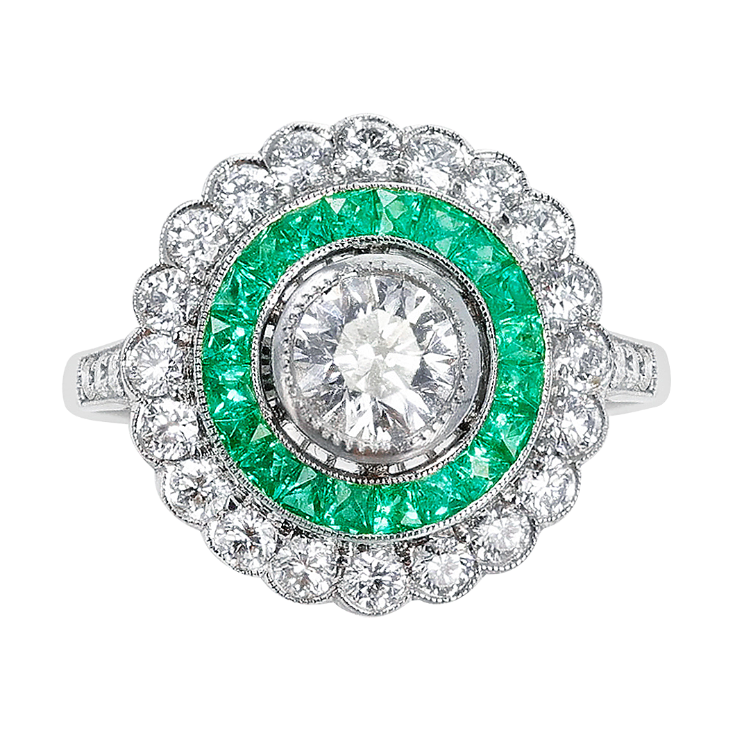 Vintage Platinum, Diamond And Emerald Art Deco Style Ring Available For