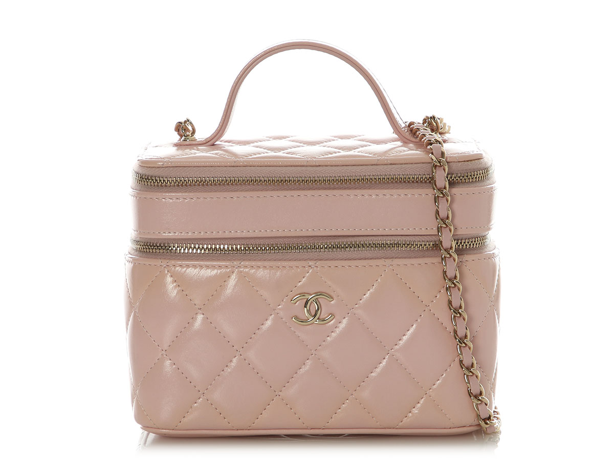 Chanel Pink Quilted Lambskin Double Vanity Case Gold Hardware