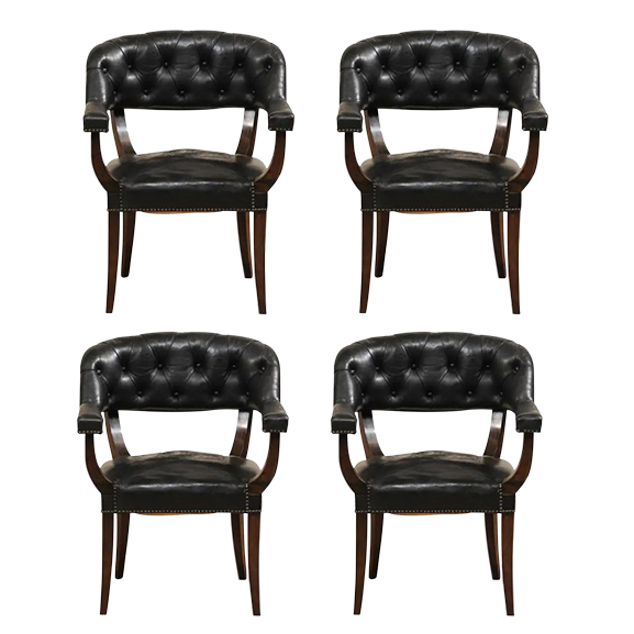 Vintage French Black Leather Tub Armchairs Available For Immediate Sale At Sotheby’s