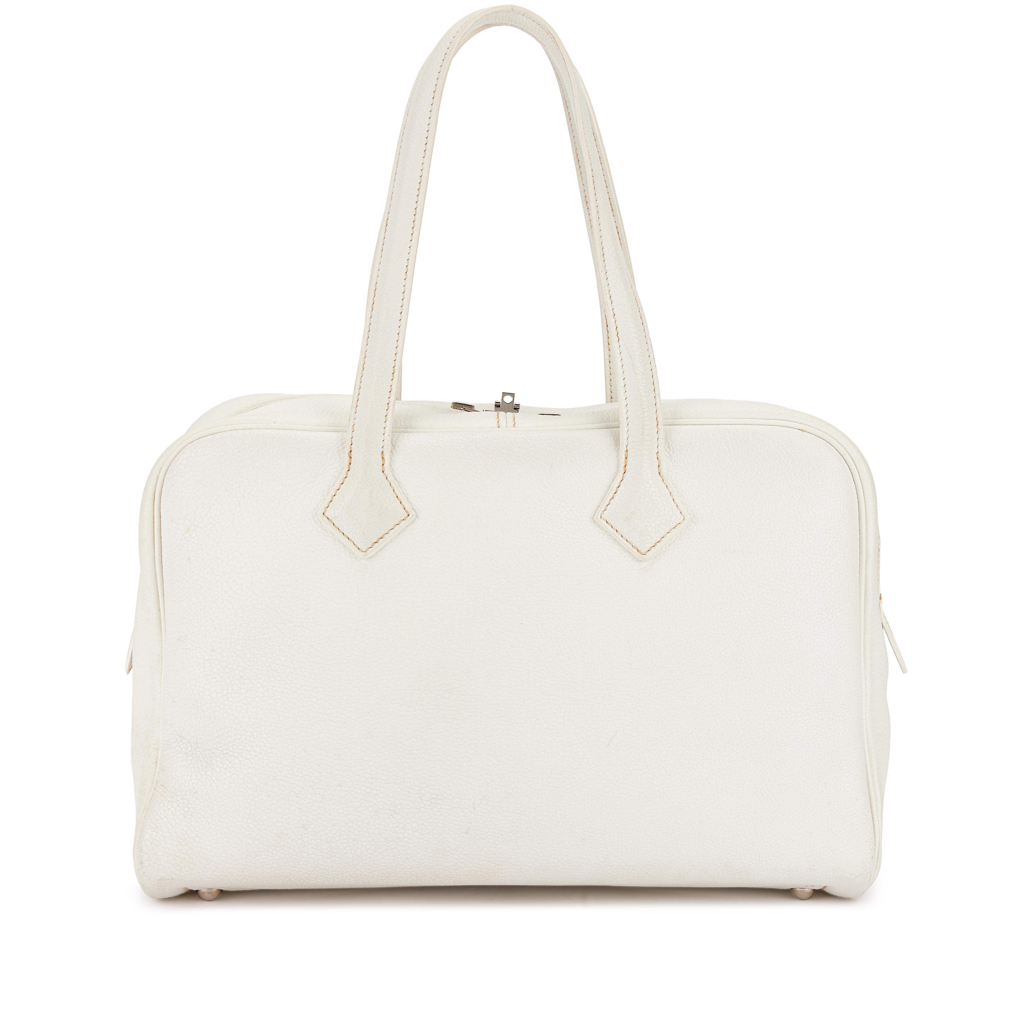 Hermès White Clemence Victoria II 35 Palladium Hardware, 2008 Hermès White Clemence Victoria II 35 Palladium Hardware, 2008