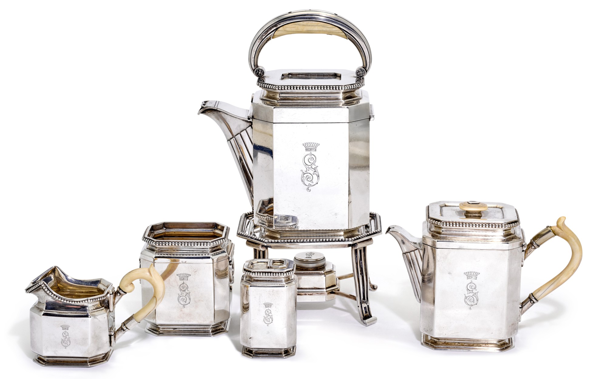 A Fabergé silver travelling samovar and tea service, workmaster Julius ...