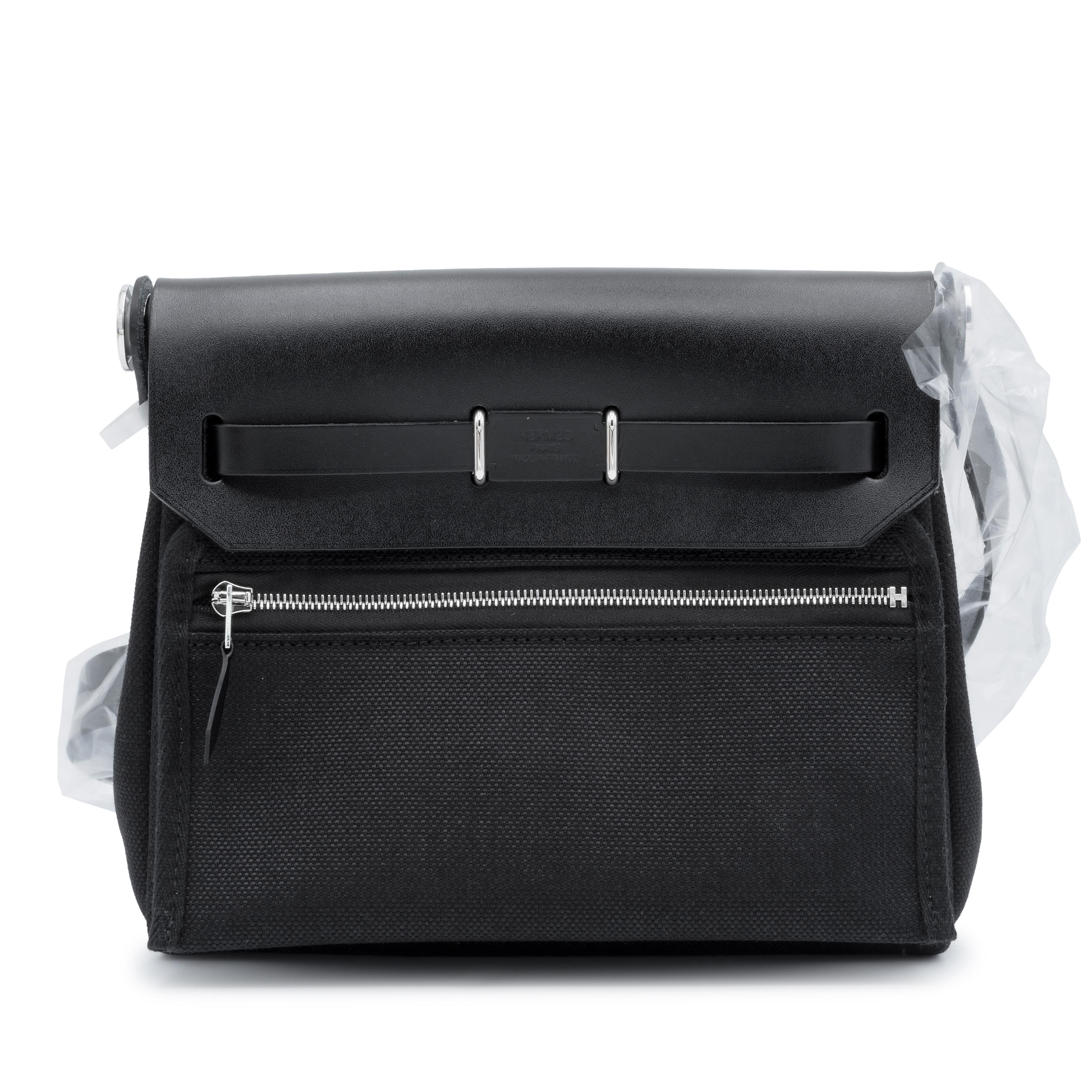 Hermès Black Vache Hunter And Toile Mini Herbag Zip 20 Palladium
