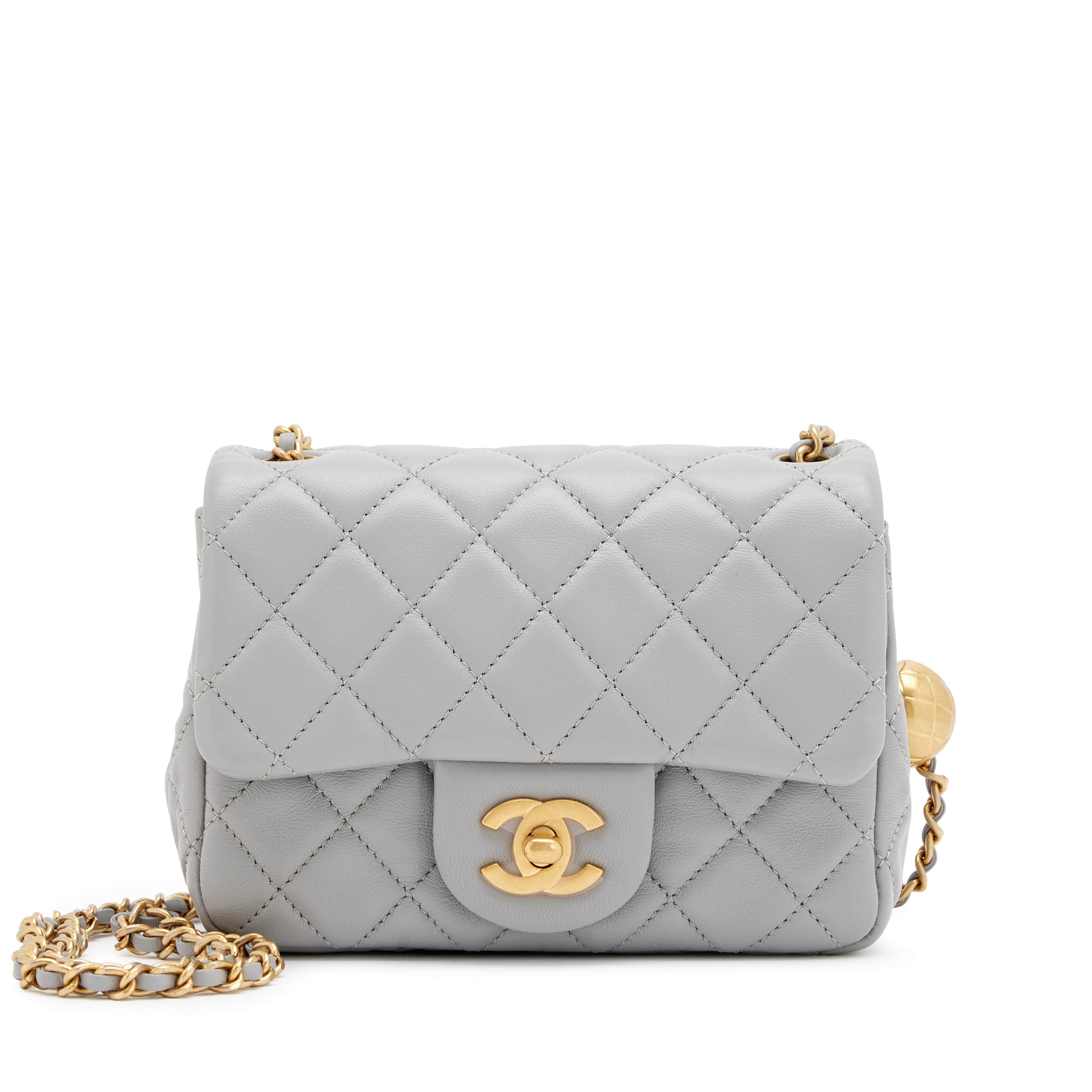Chanel Grey Quilted Lambskin Pearl Crush Mini Flap Bag Aged Gold