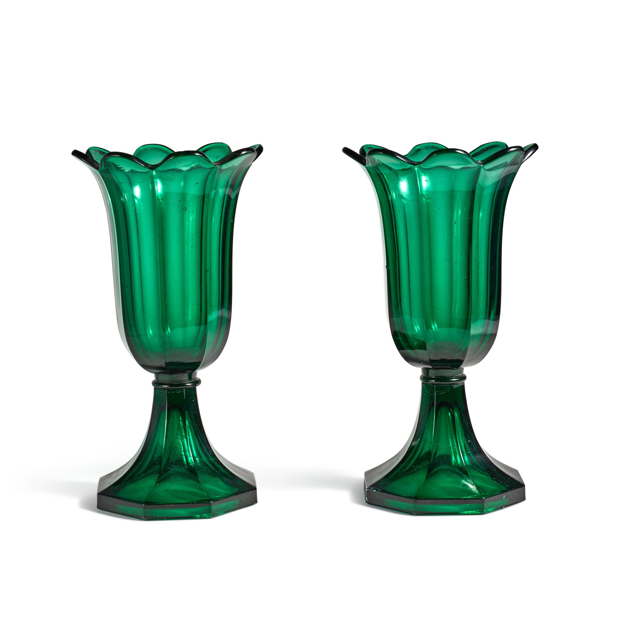 A Pair of Emerald Green Glass Tulip Vases, 19th Century Property from