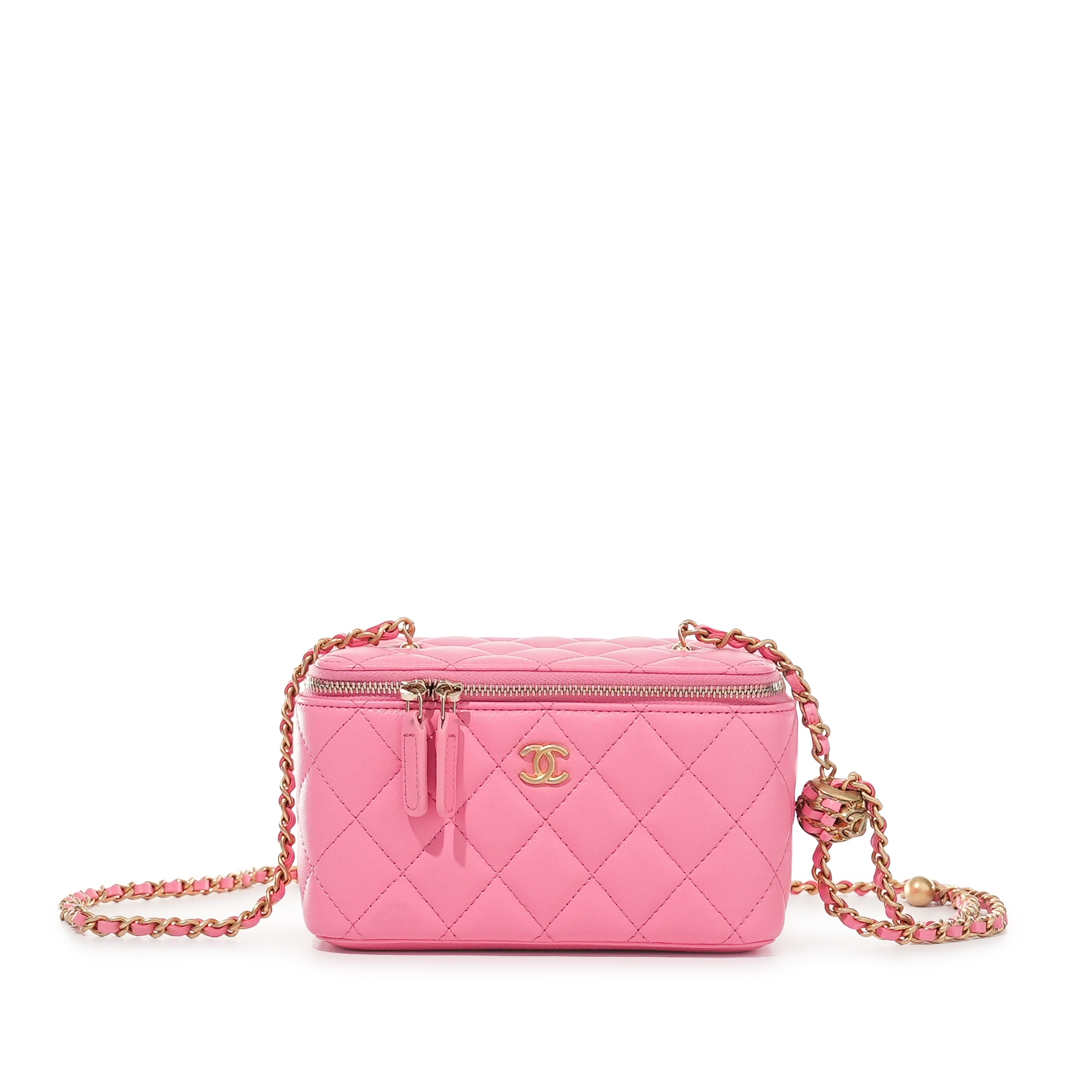 Chanel Pink Quilted Lambskin Pearl Crush Vanity Case Gold Hardware
