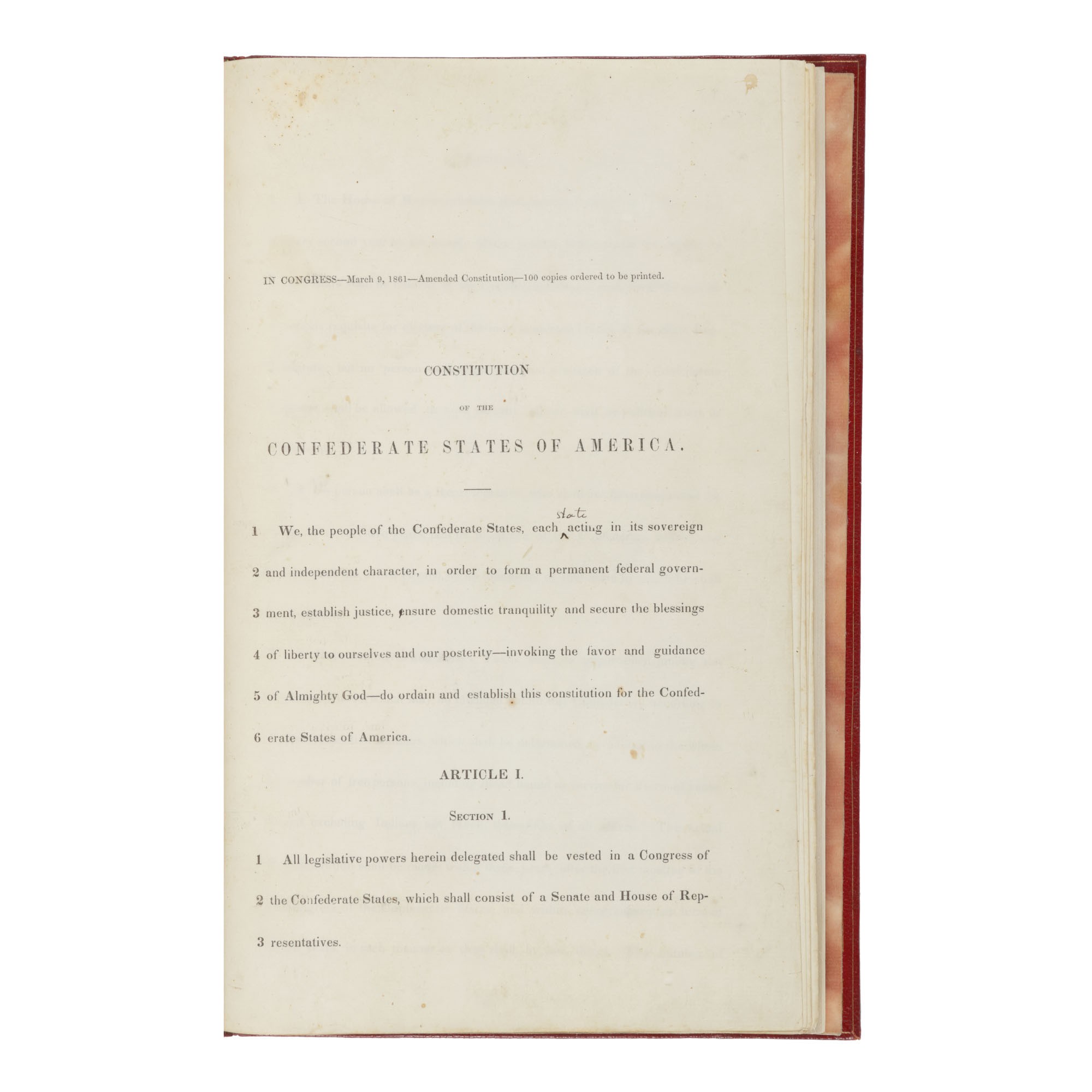 Confederate States of America The final draft printing of the