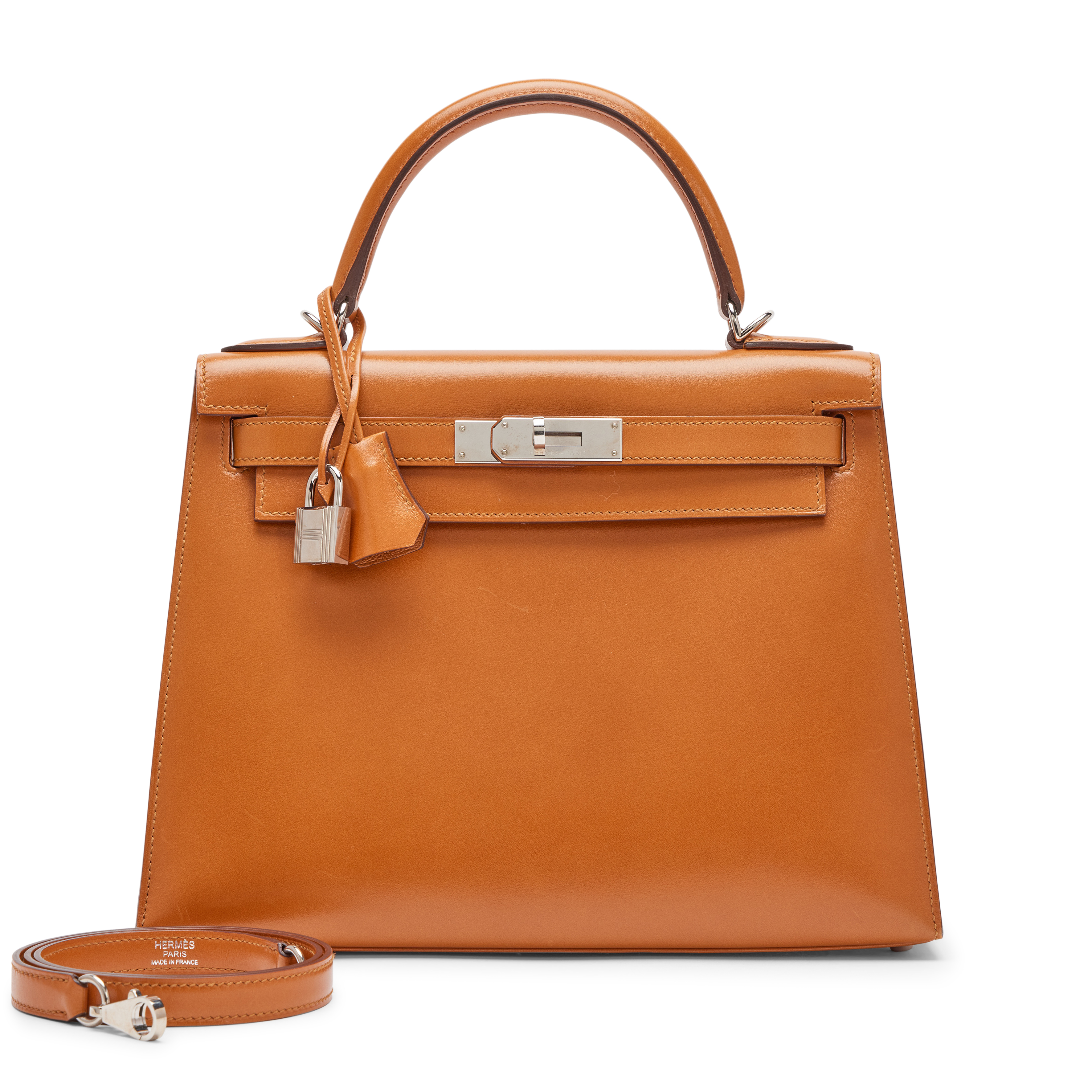 Hermès Caramel Box Calf Sellier Kelly 28 Palladium Hardware, 2014