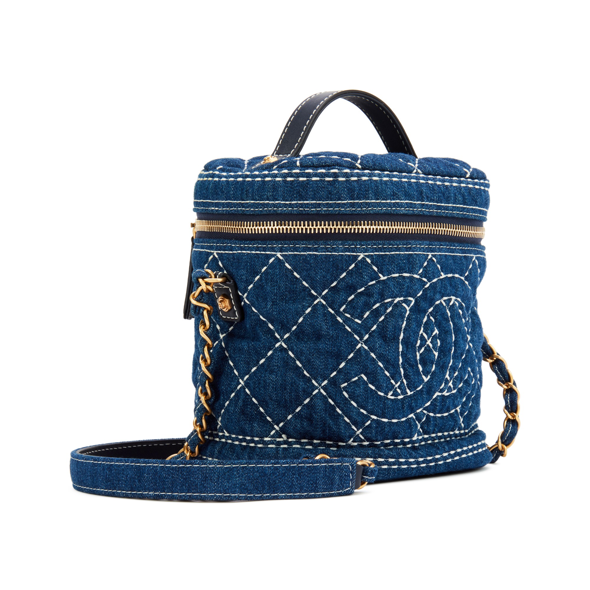 Blue Quilted Denim Vanity Case Gold Hardware, 2020