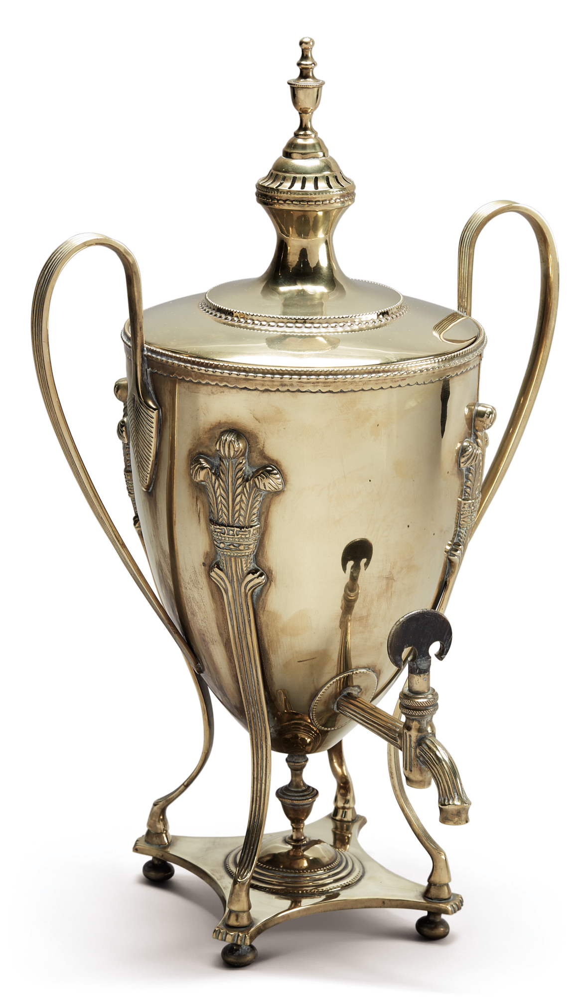 RARE III CAST BRASS TEA URN, ENGLISH OR CONTINENTAL, CIRCA 1805
