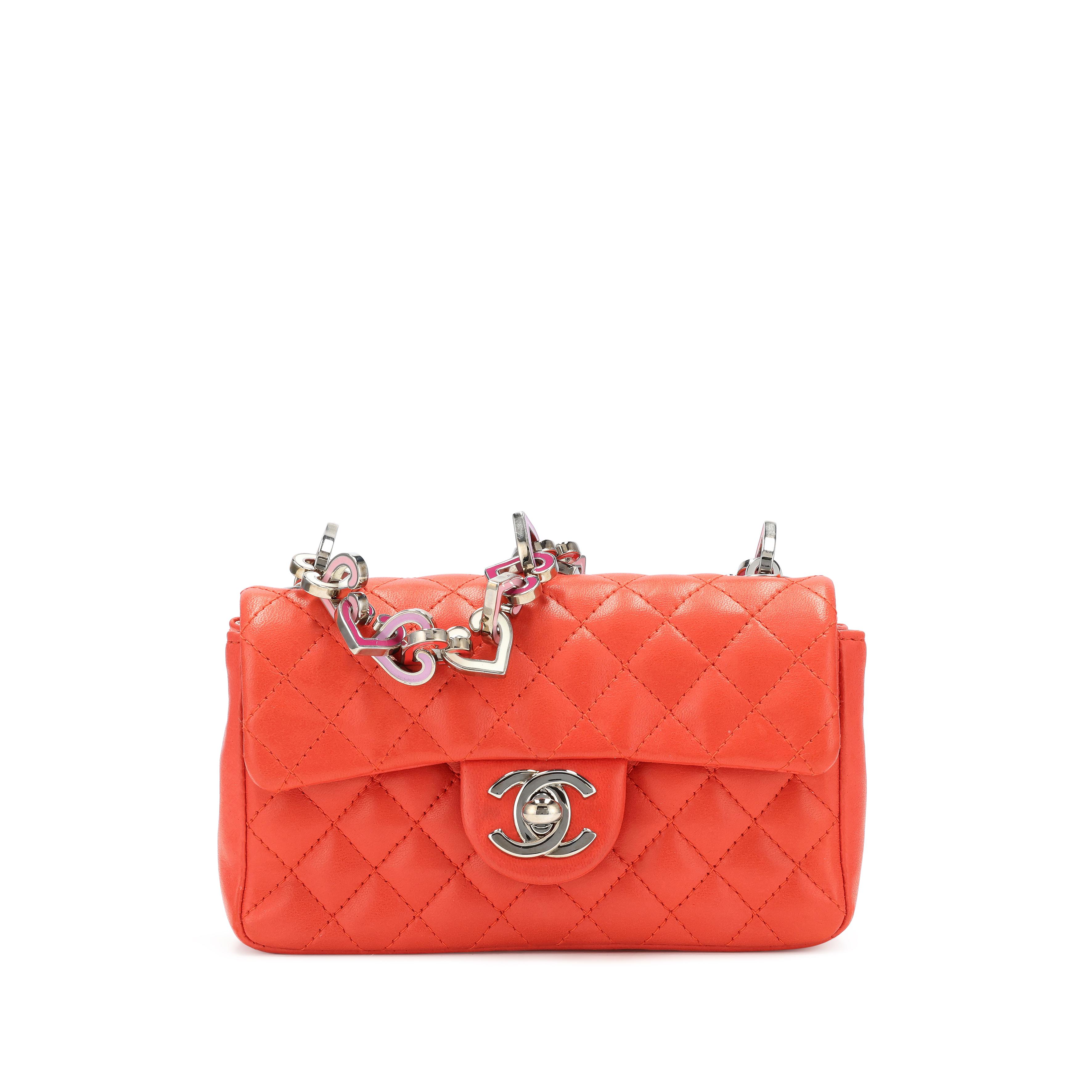 Chanel Coral Quilted Lambskin Mini Enamel Heart Valentine Flap