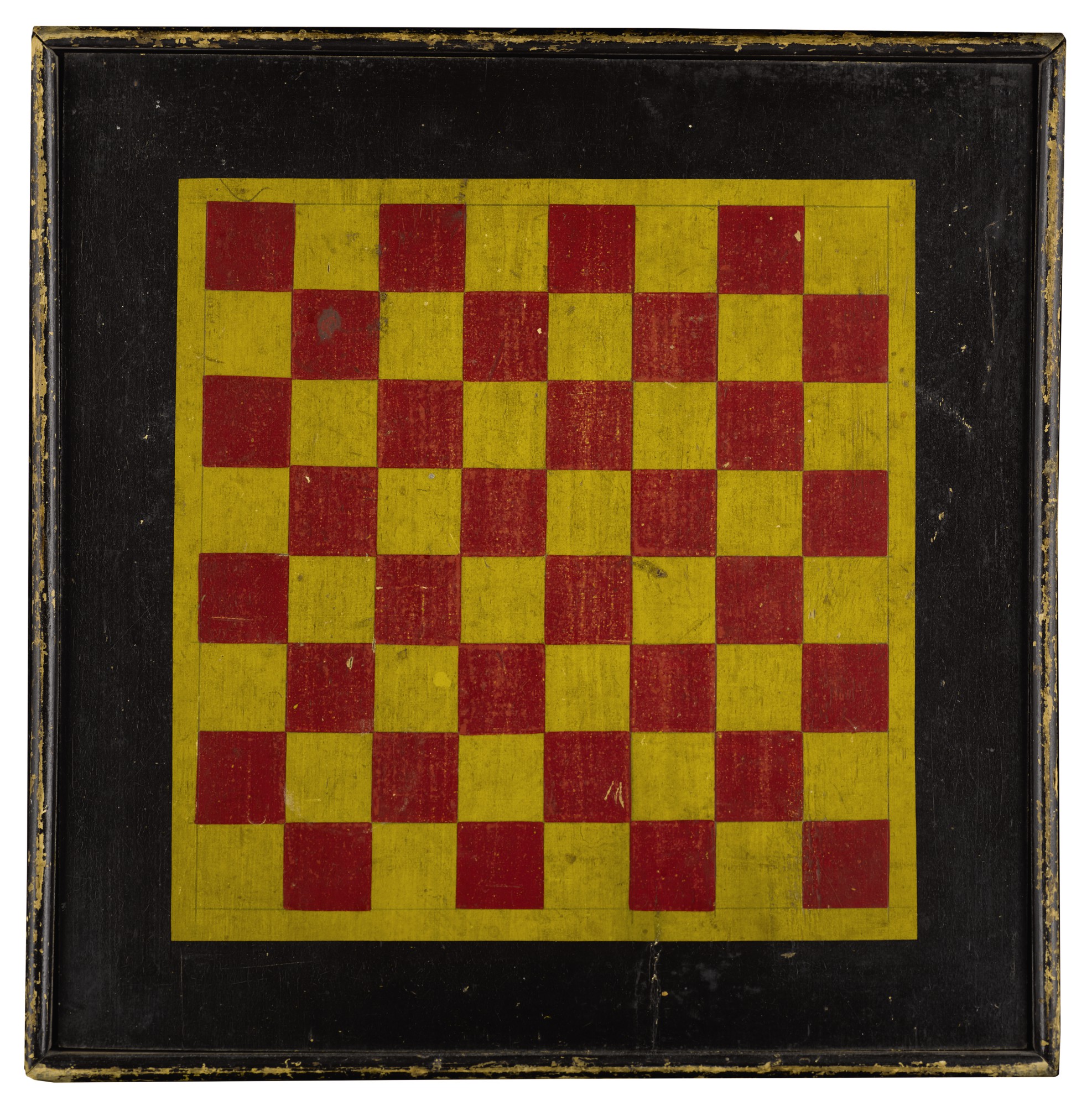 UNUSUAL RED AND YELLOW PAINTED PINE CHECKER GAMEBOARD, LATE 19TH ...