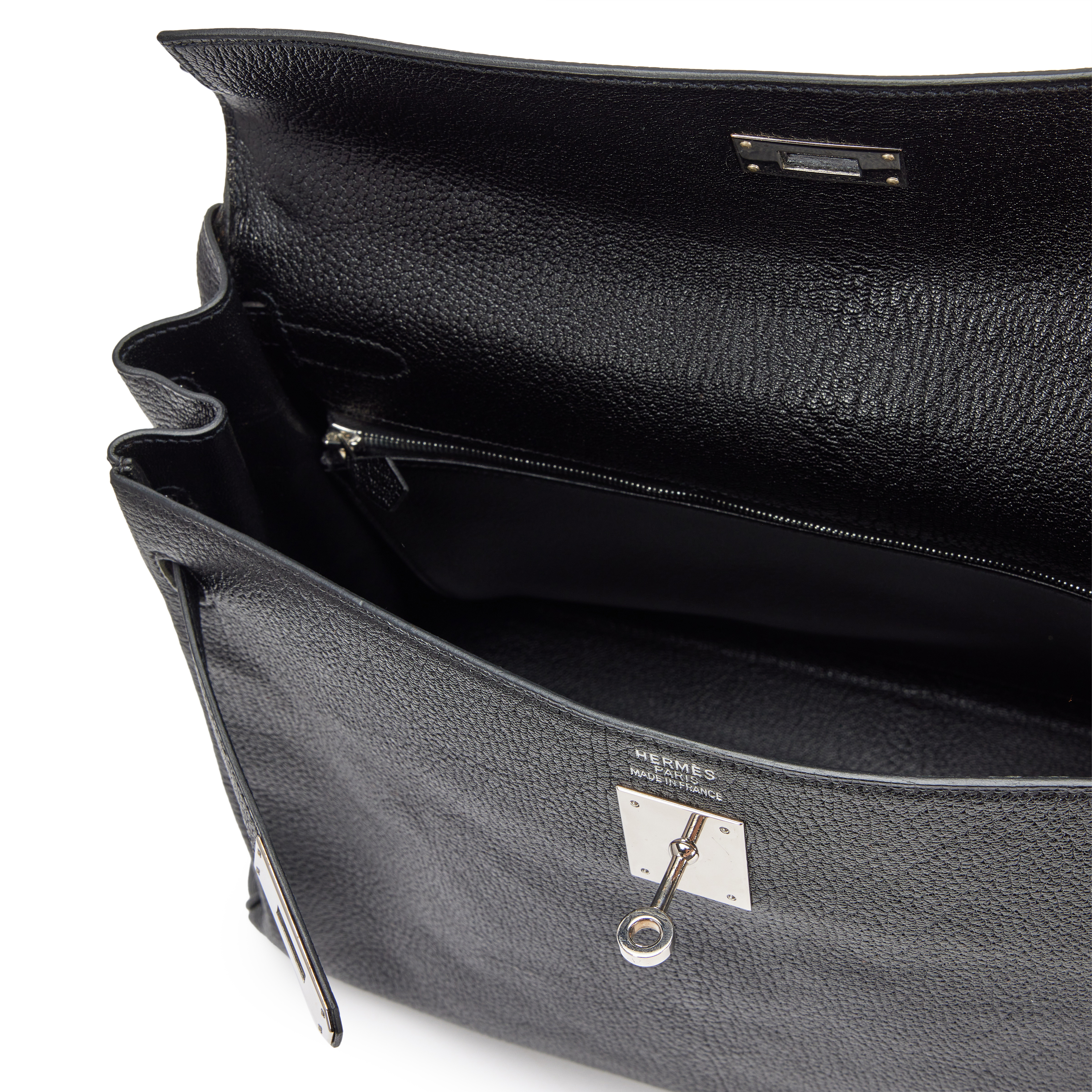 【Special Archives】 70s Hermes goat Hermès Vintage Black Chèvre De Coromandel Retourne Kelly 35