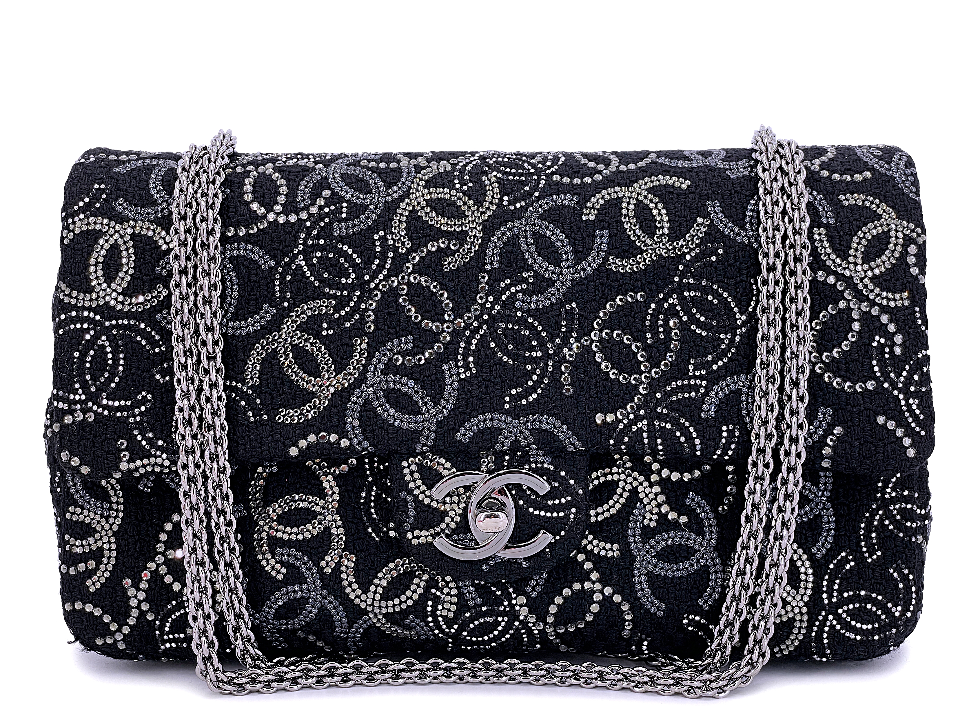 Chanel Black Tweed Strass Crystal CC Paris-Shanghai Pudong