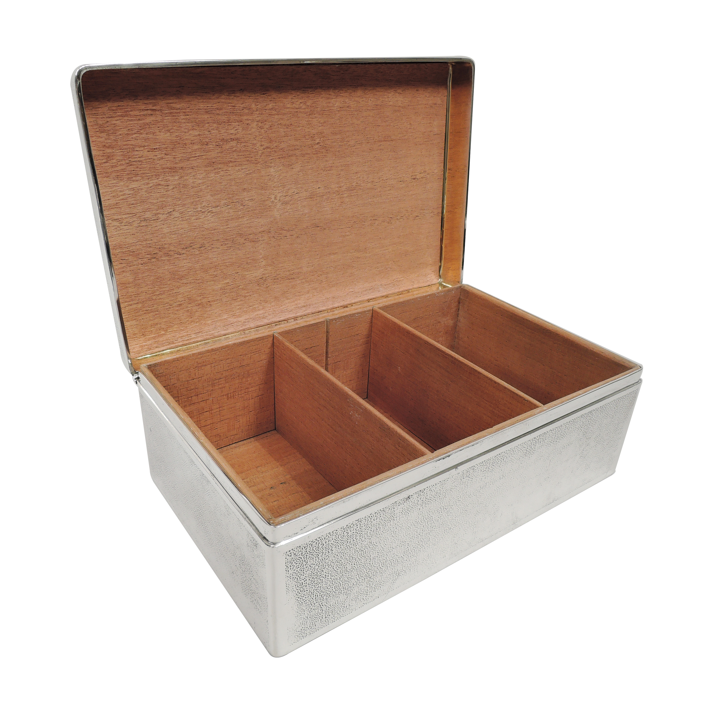 American Art Deco Etched Silver Cigar Box