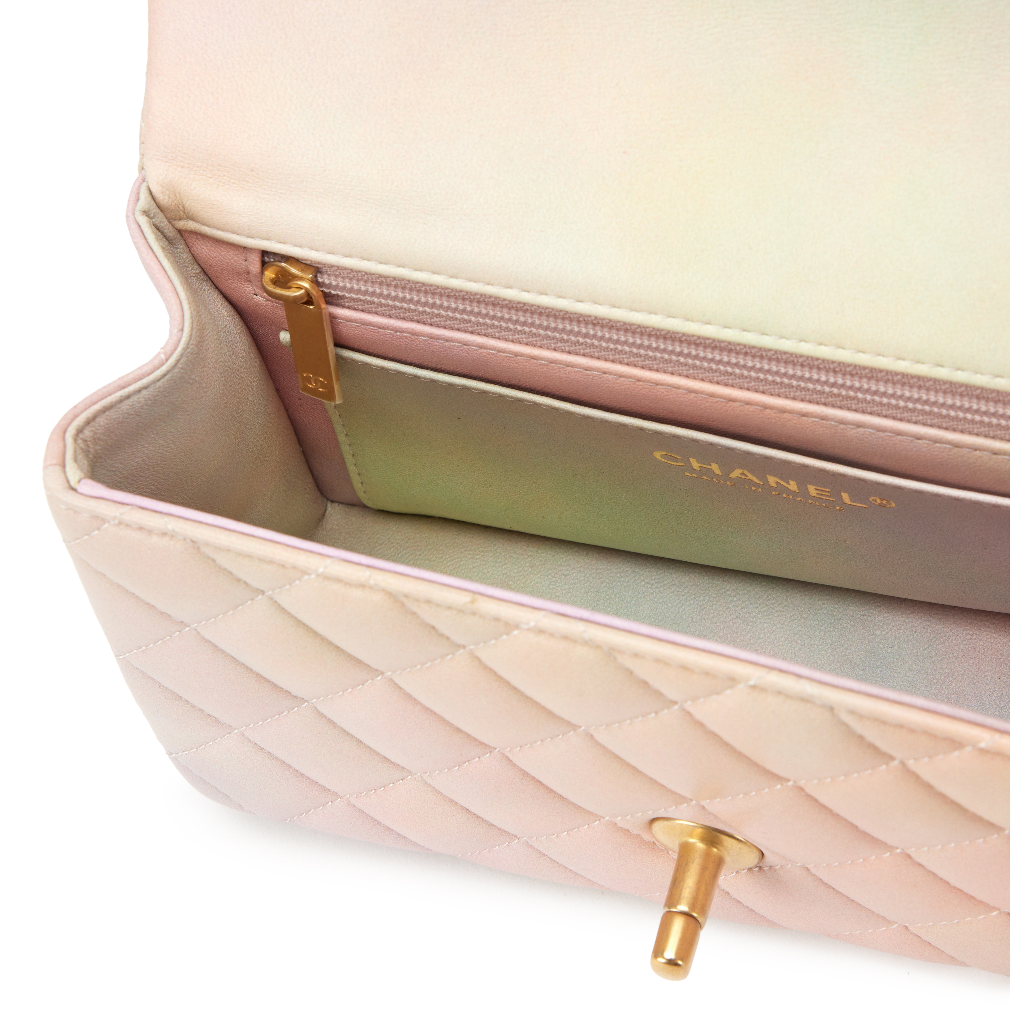 Chanel Pink Ombre Quilted Lambskin Mini Flap Bag With Top