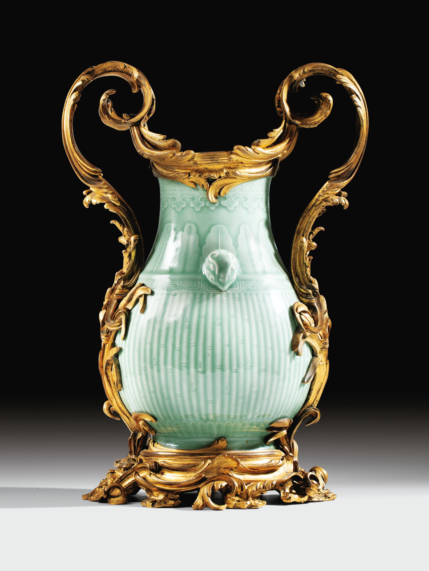 A CELADON GLAZED VASE QING DYNASTY 19TH CENTURY WITH LOUIS XV STYLE 