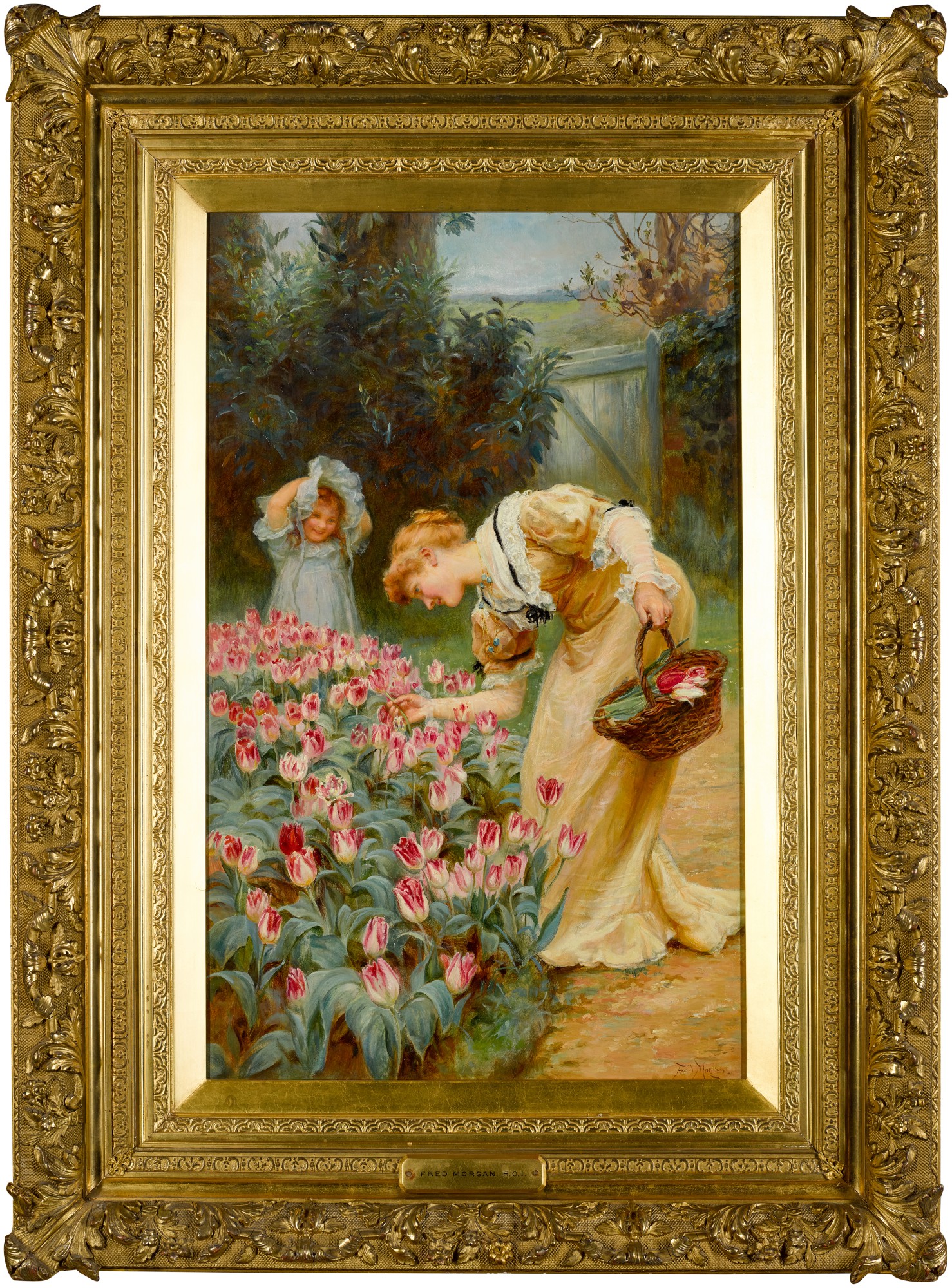 FREDERICK R.O.I. PICKING TULIPS European Art Paintings