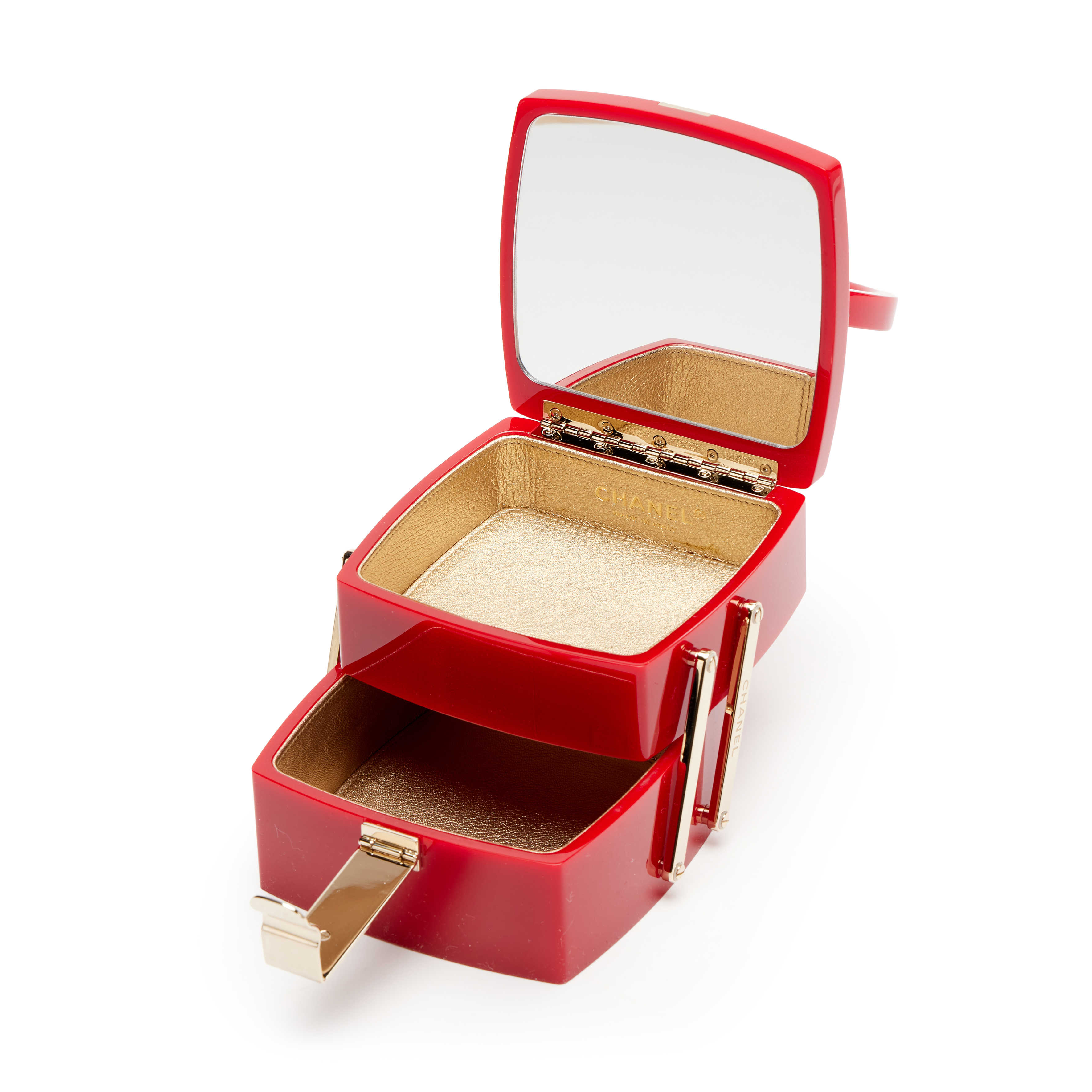 CHANEL 赤系 サングラス 本体美品 ケース難あり シャネル Chanel Red Plexiglass Vanity Case Mirror Top Handle Minaudière