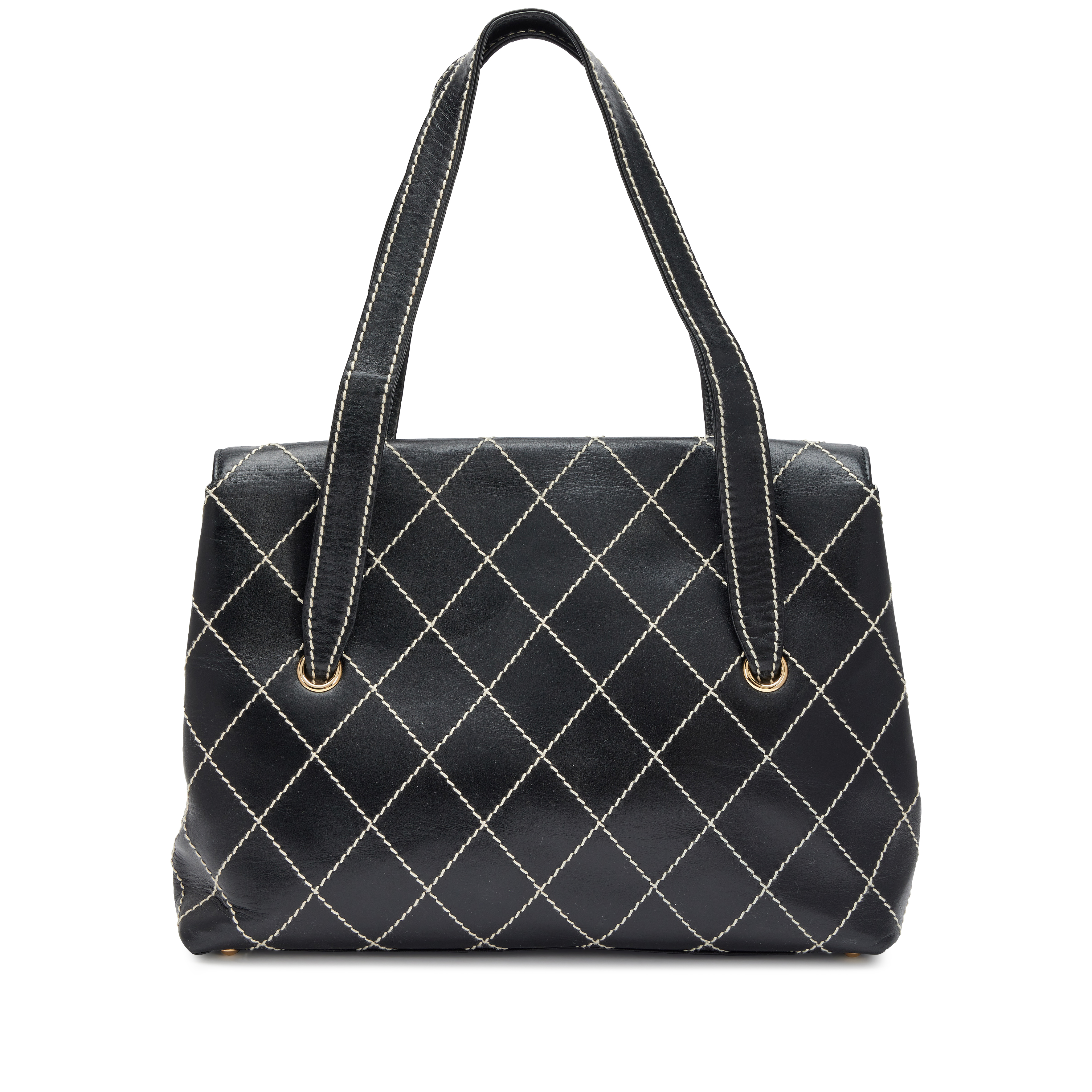 その他 CHANEL SUPER COLLECTION 2003 Chanel 2002-2003 Black Lambskin Square Wild Stitch Flap