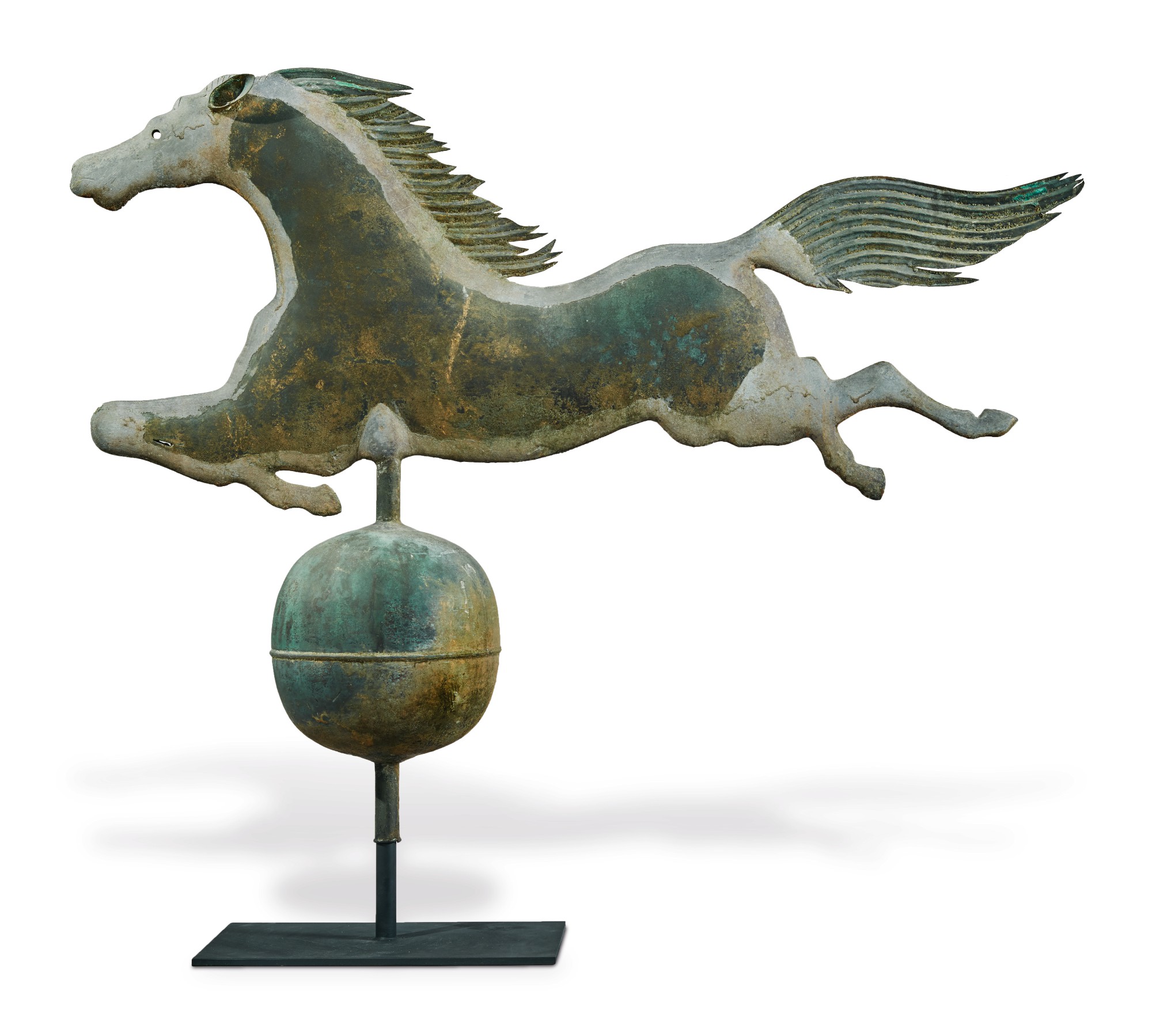 EXCEPTIONAL MOLDED COPPER LEAPING HORSE WEATHERVANE, BOSTON