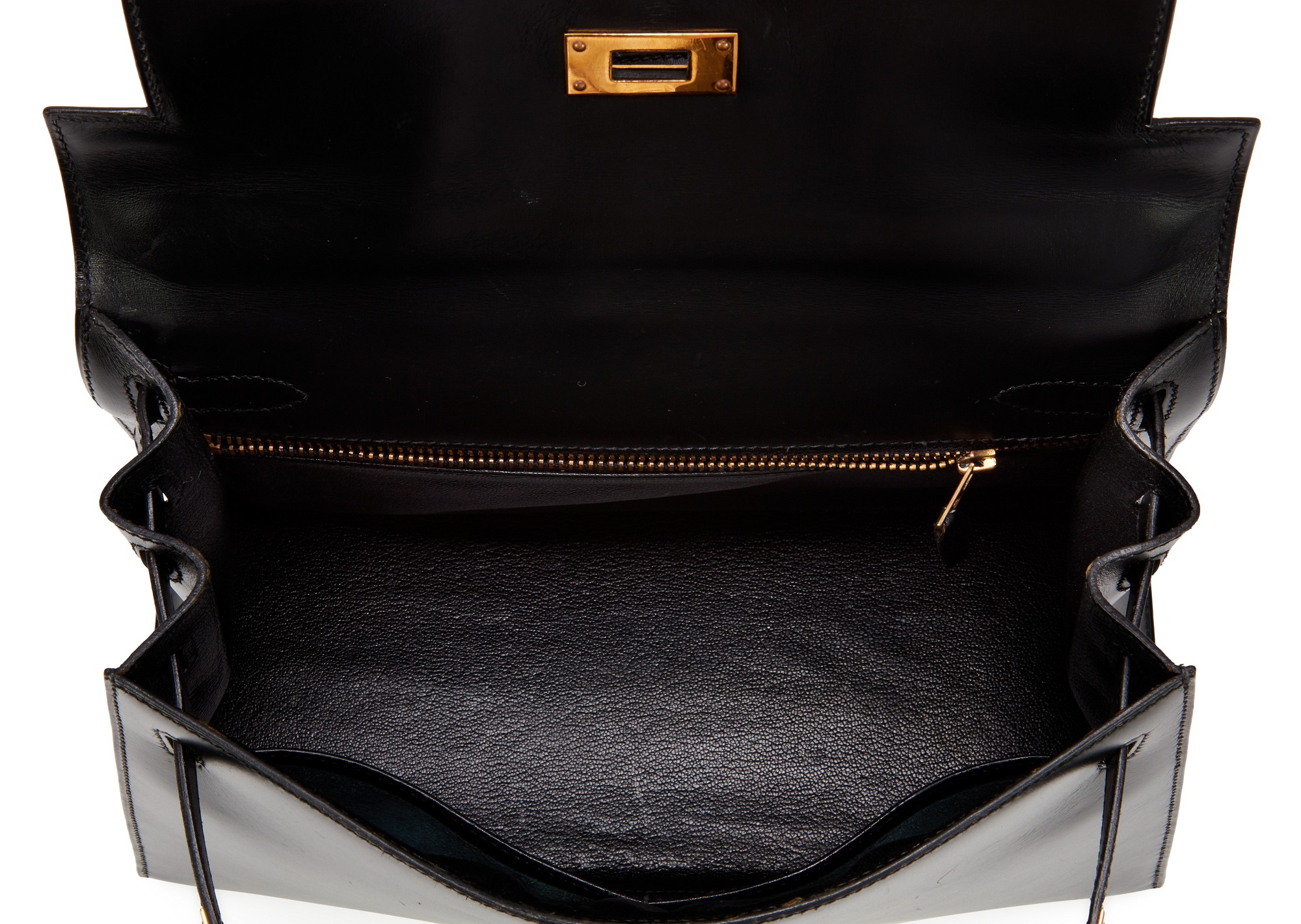 Hermès Vintage Black Calfbox Sellier Kelly 28 Gold Hardware, 1992