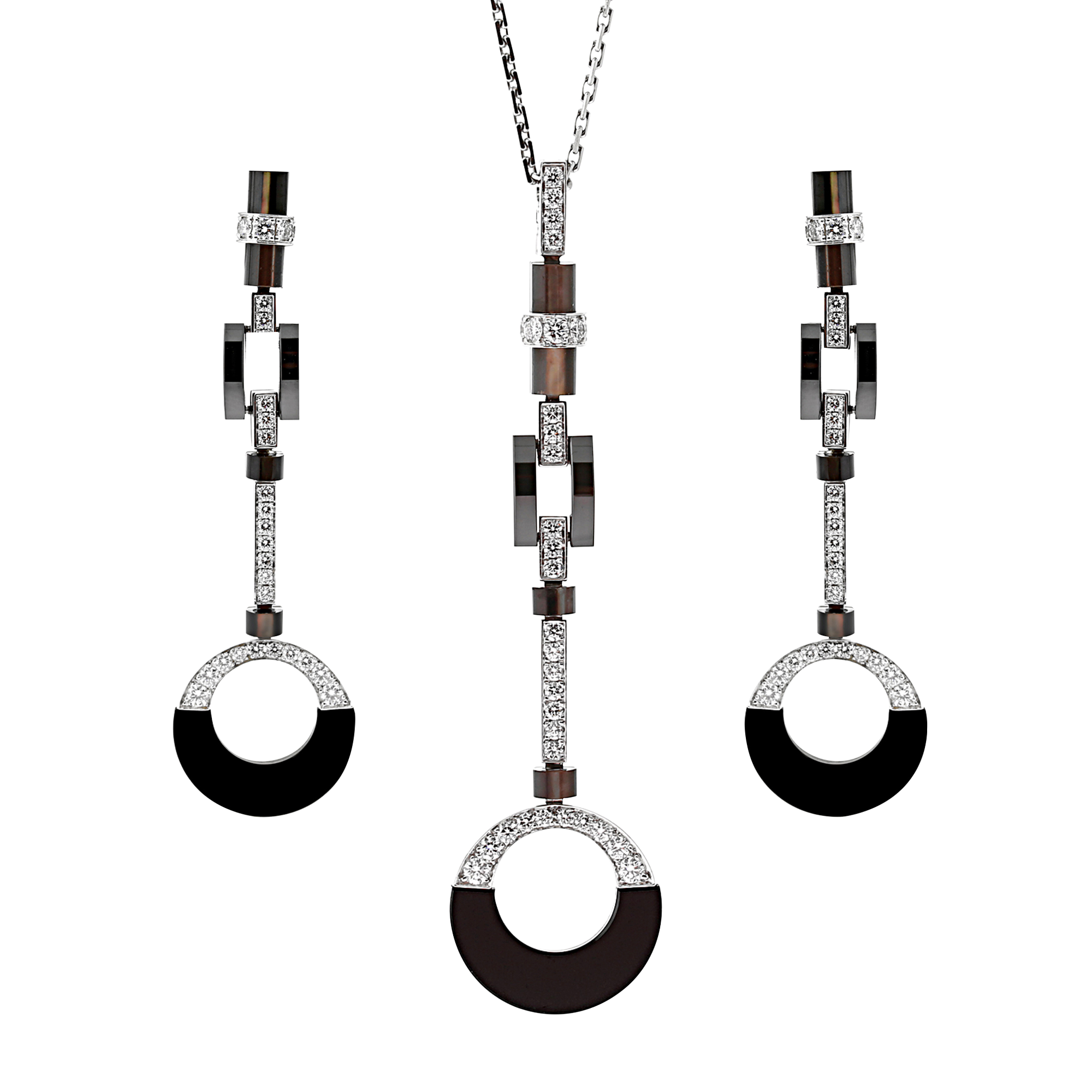 Cartier Ceramic, White Gold, Diamond And Black Mother Of Pearl Suite Available For Immediate