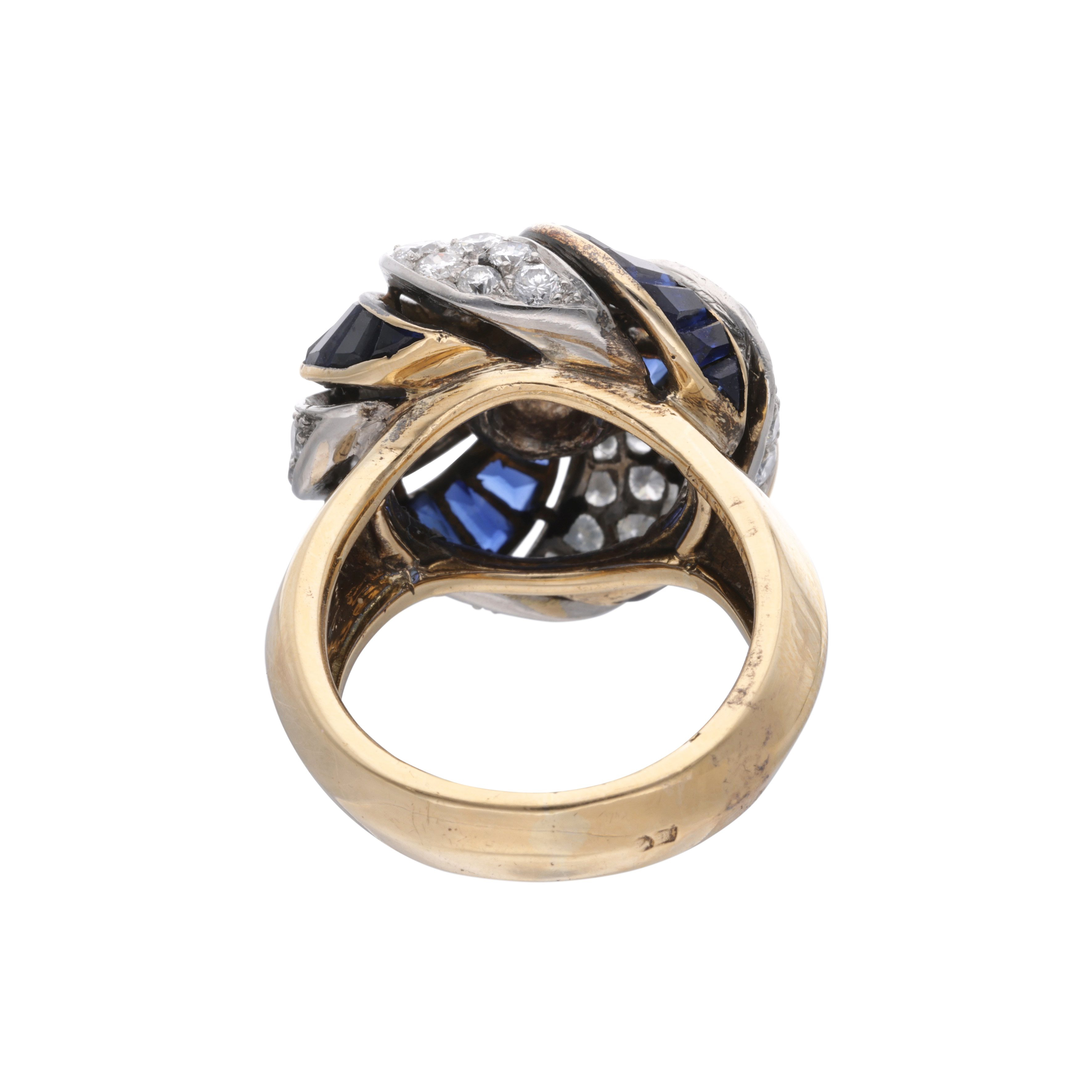 Gold, Platinum, Diamond and Sapphire Cocktail Ring
