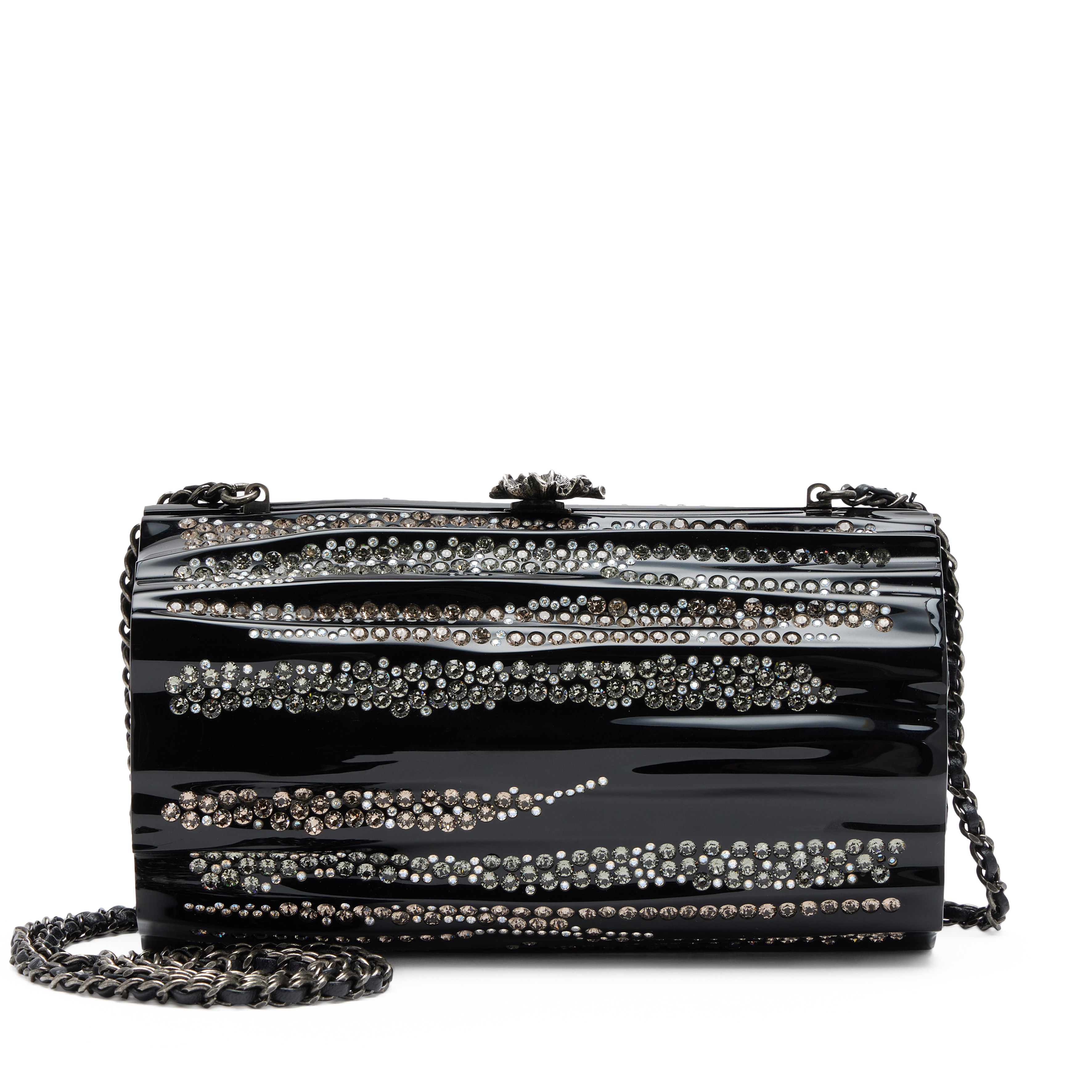 Chanel Black Plexiglass Strass Log CC Minaudière Clutch Ruthenium