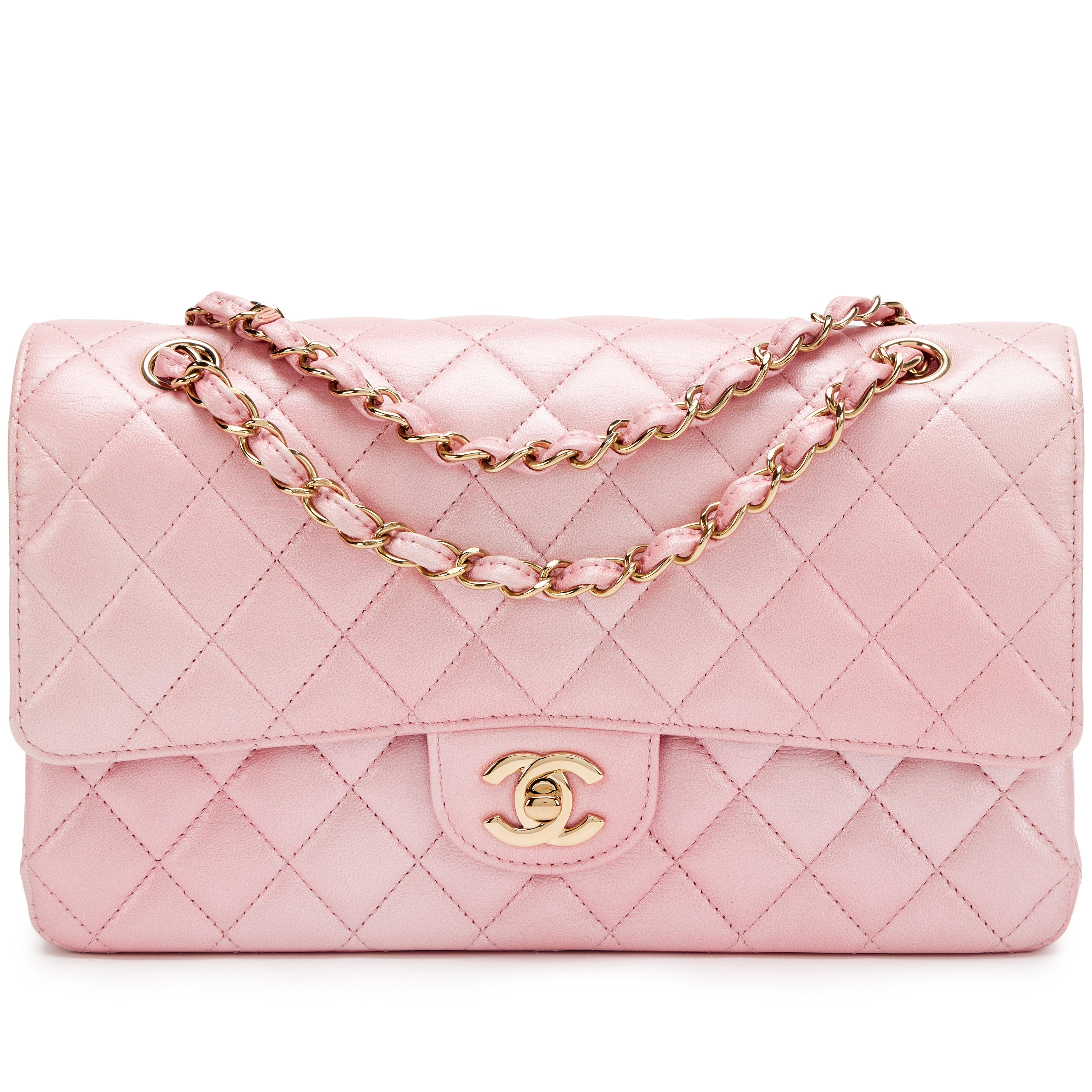 Chanel Cloudy Pearly Pink Iridescent Ombre Quilted Goatskin Medium
