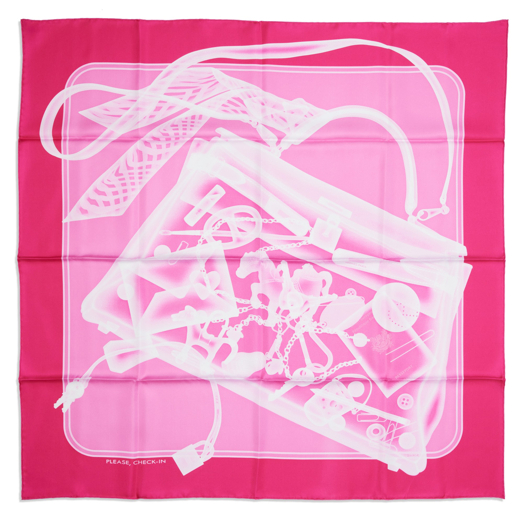 Hermès Pink Silk Please, Check-In Scarf By Dimitri Rybaltchenko
