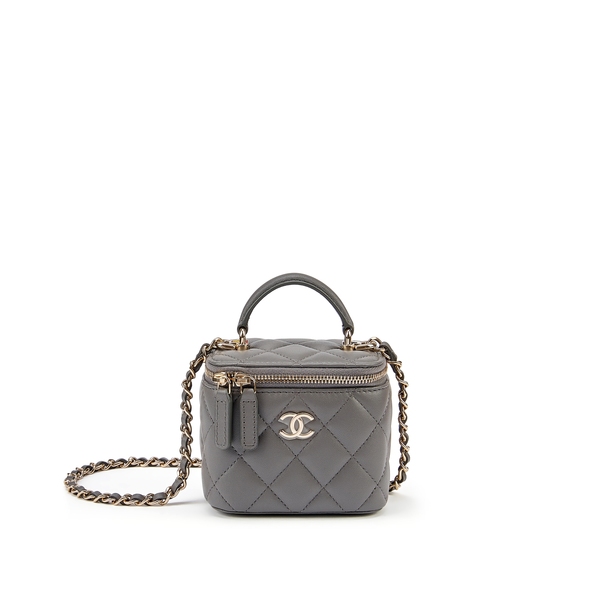 CHANEL 25S MINI VANITY BAG 11 CM IN GREY LAMBSKIN WITH CRYSTAL-EMBELLISHED CC LOGO
