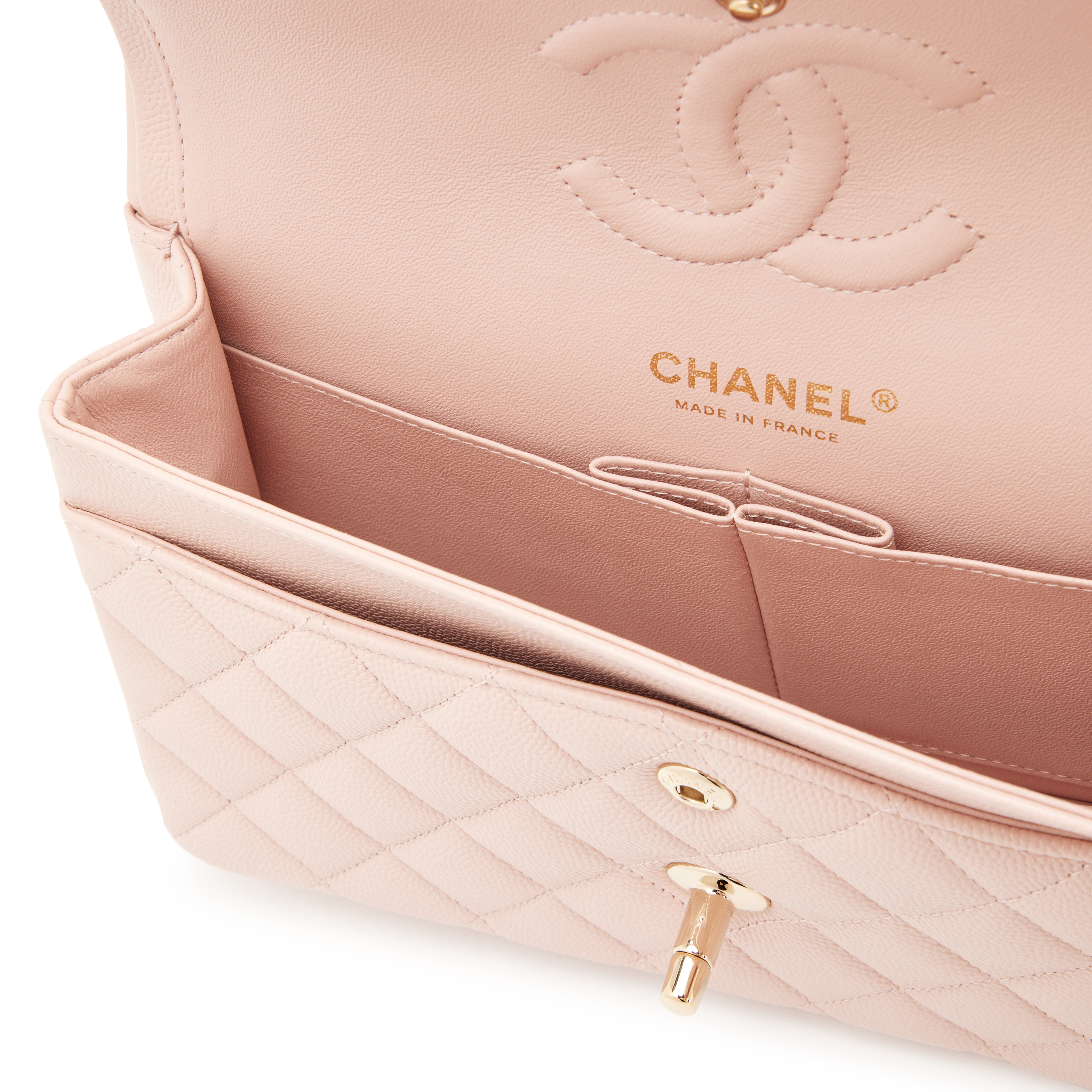 Chanel Light Pink Rose Clair Quilted Caviar Small Classic Double - Main Image