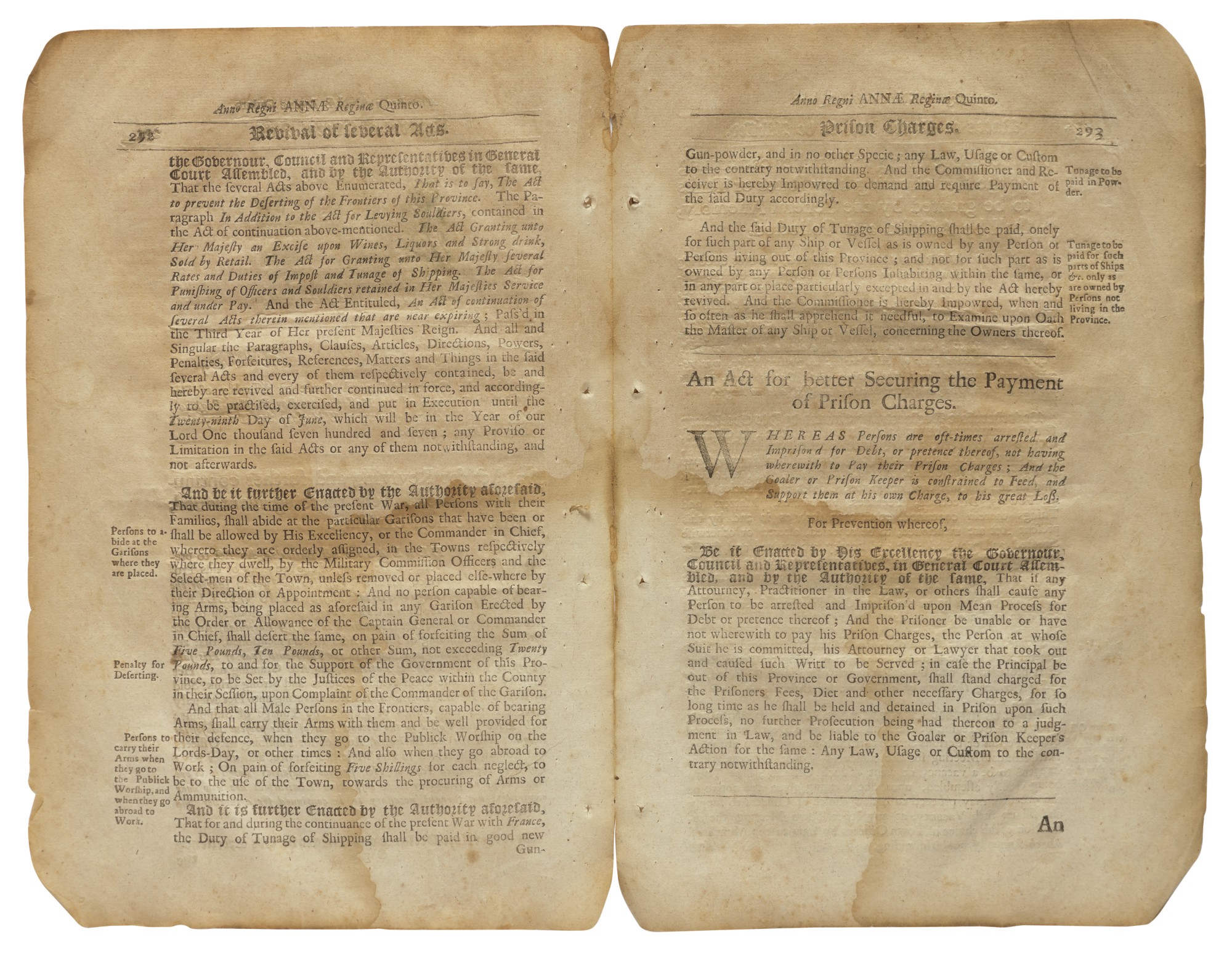 (QUEEN ANNE'S WAR) An Act for Reviving and further continuing … the