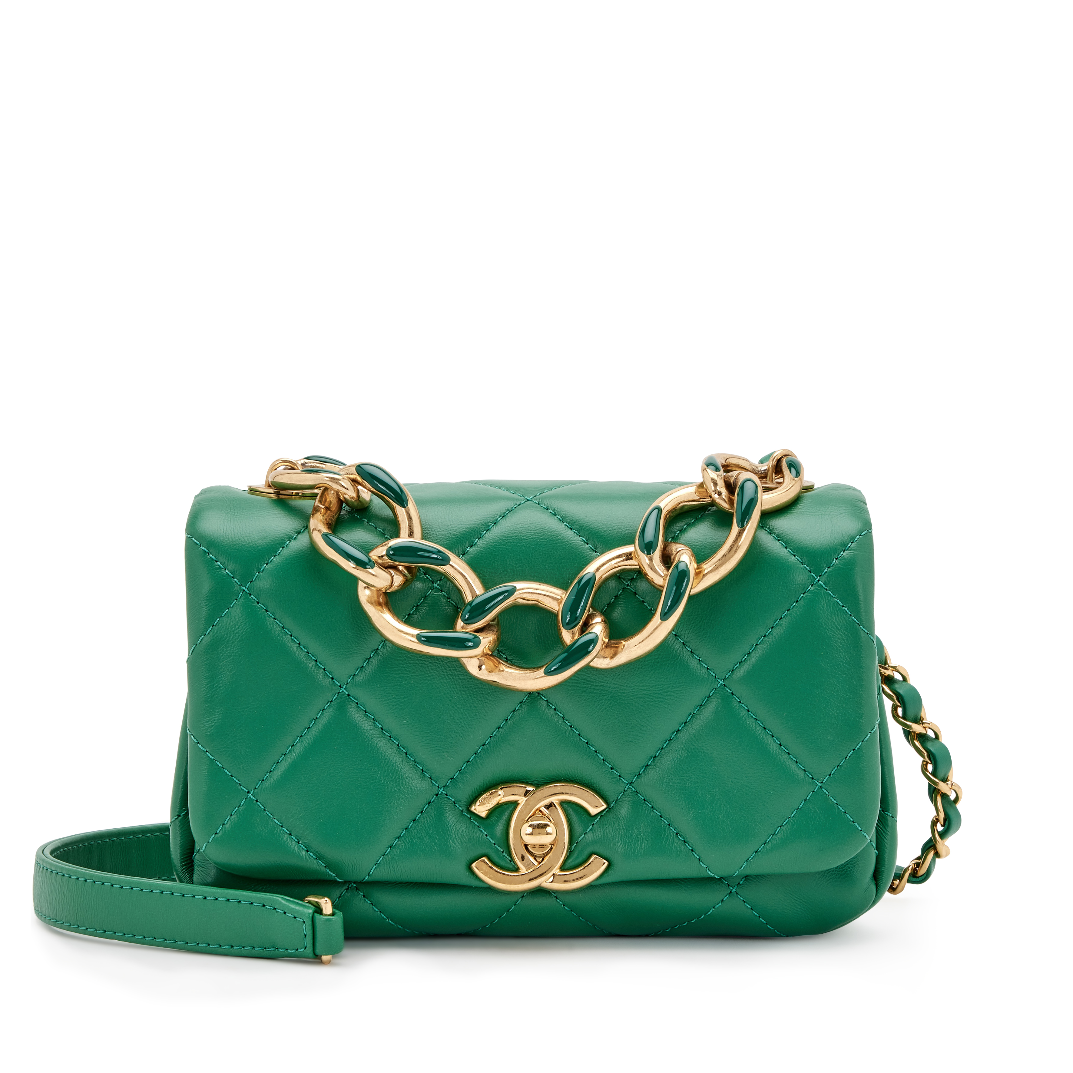 Chanel Green Lambskin Quilted Color Match Mini Flap Gold Hardware