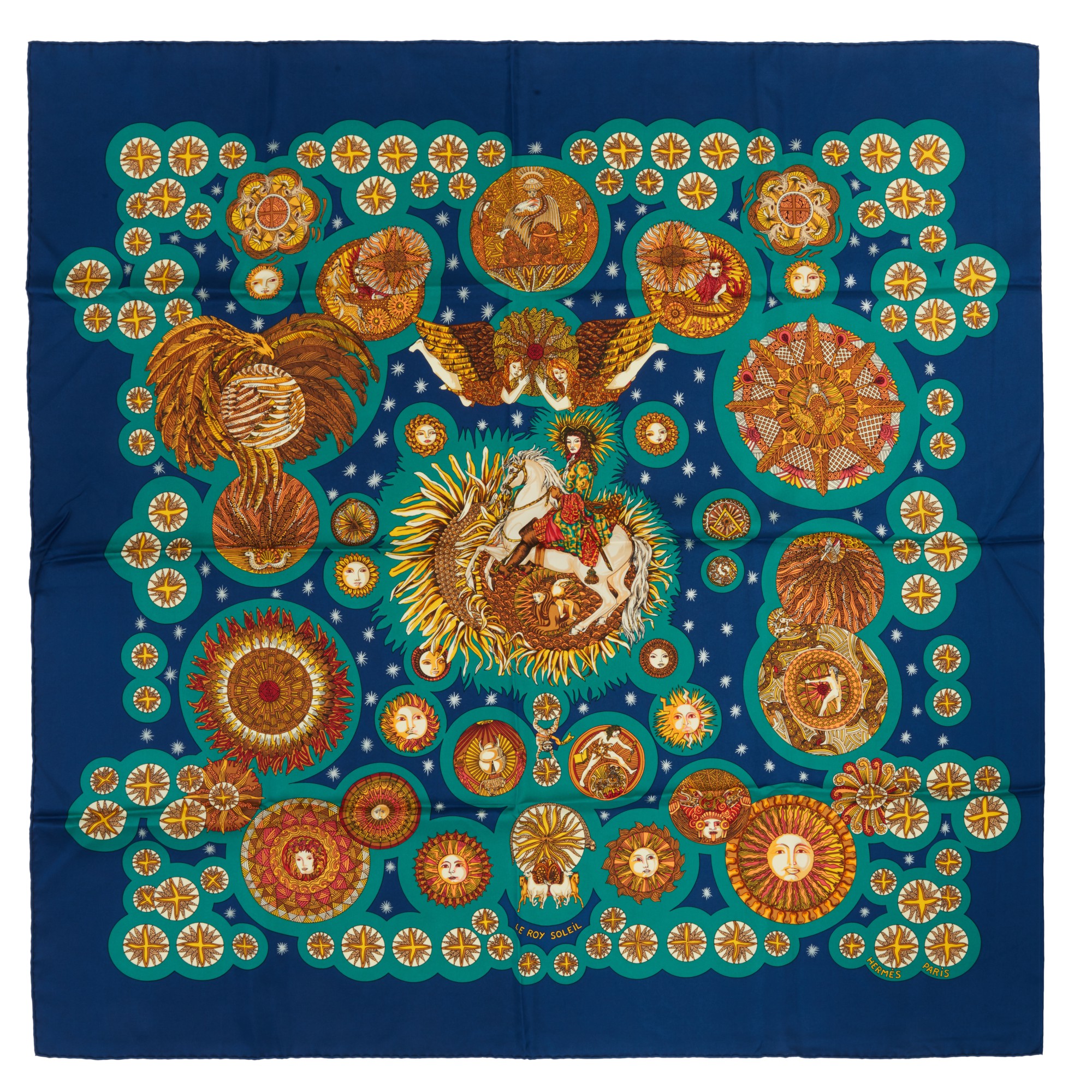 HERMES カレ90 LE ROY SOLEIL スカーフ Hermès Multicolor Silk Le Roy Soleil By Annie Faivre Scarf 90