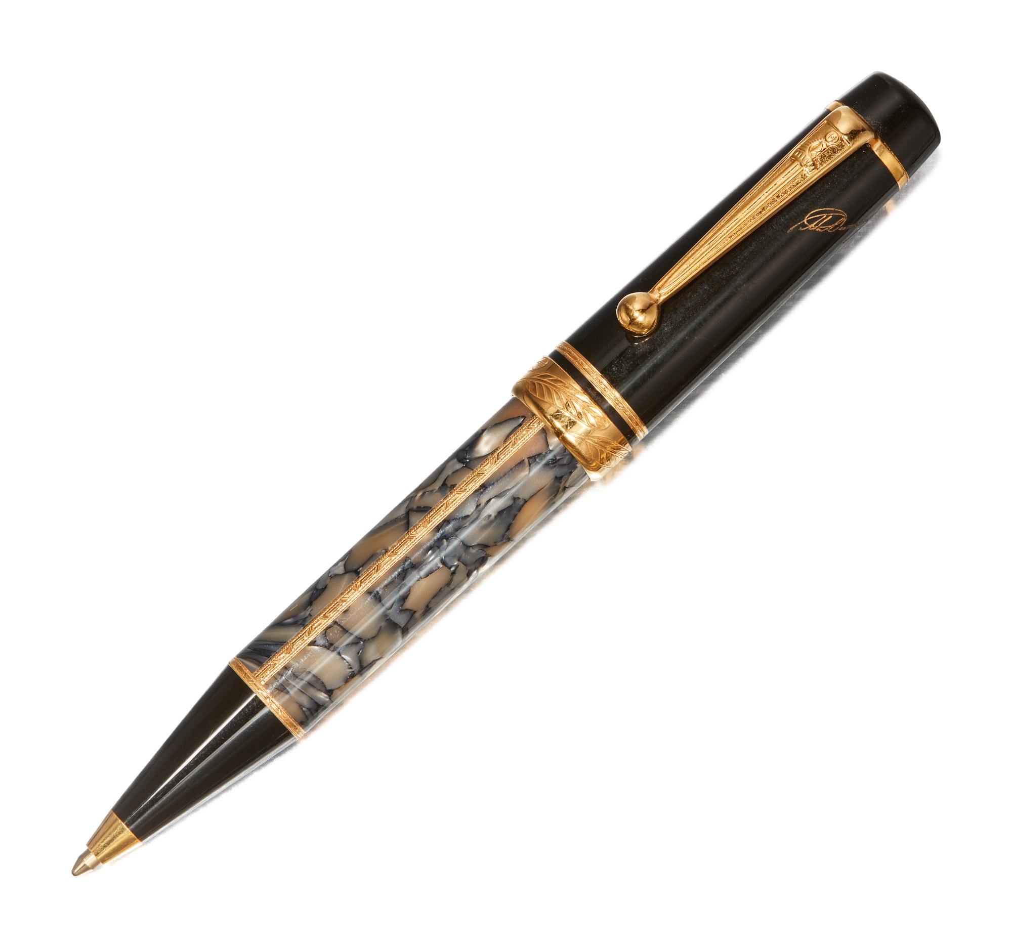 MONTBLANC A BLACK AND GREY MARBLED RESIN BALLPOINT PEN, CIRCA 1996 Luxury Pens Online A