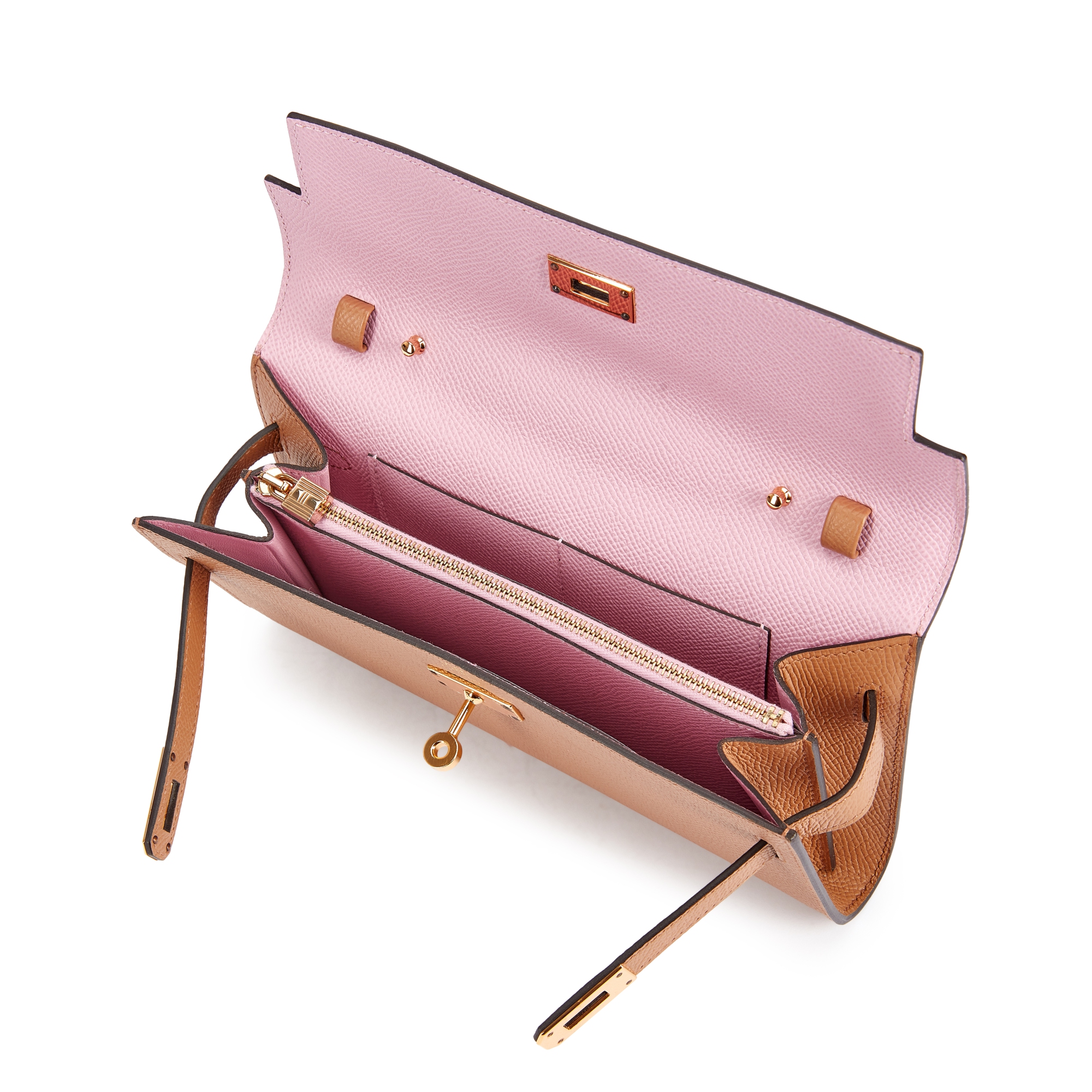 Hermès Chai And Mauve Sylvestre Epsom Verso Kelly-To-Go Gold