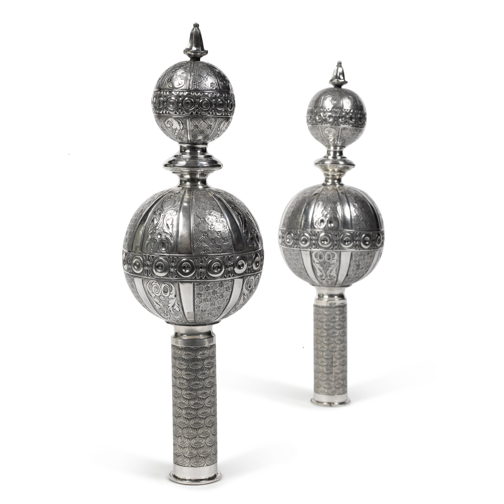 A Pair of Silver Torah Finials, Probably French, Mid 19th Century and