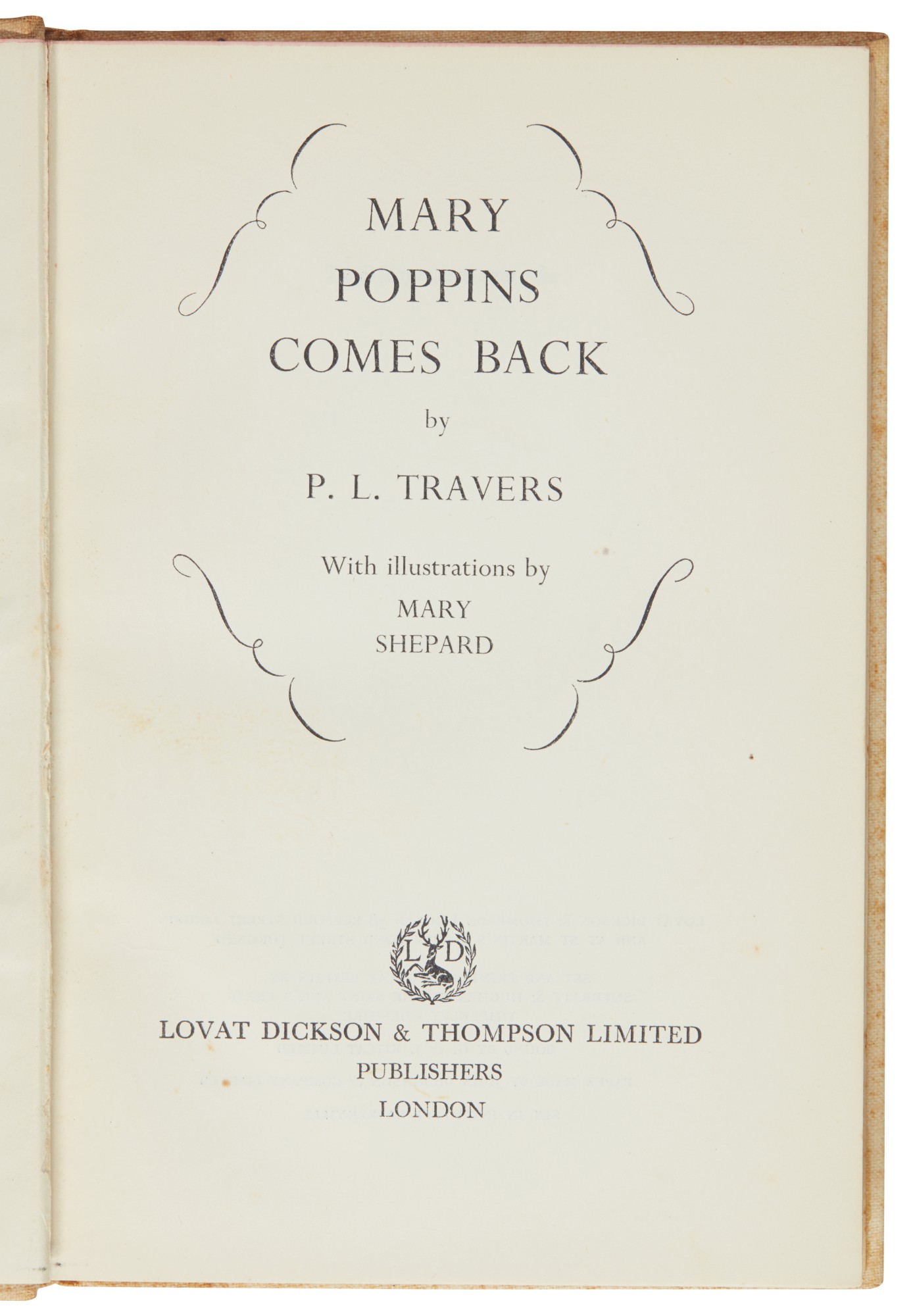 TRAVERS | Mary Poppins Comes Back, 1935, inscribed to Mrs Henry Moriss ...