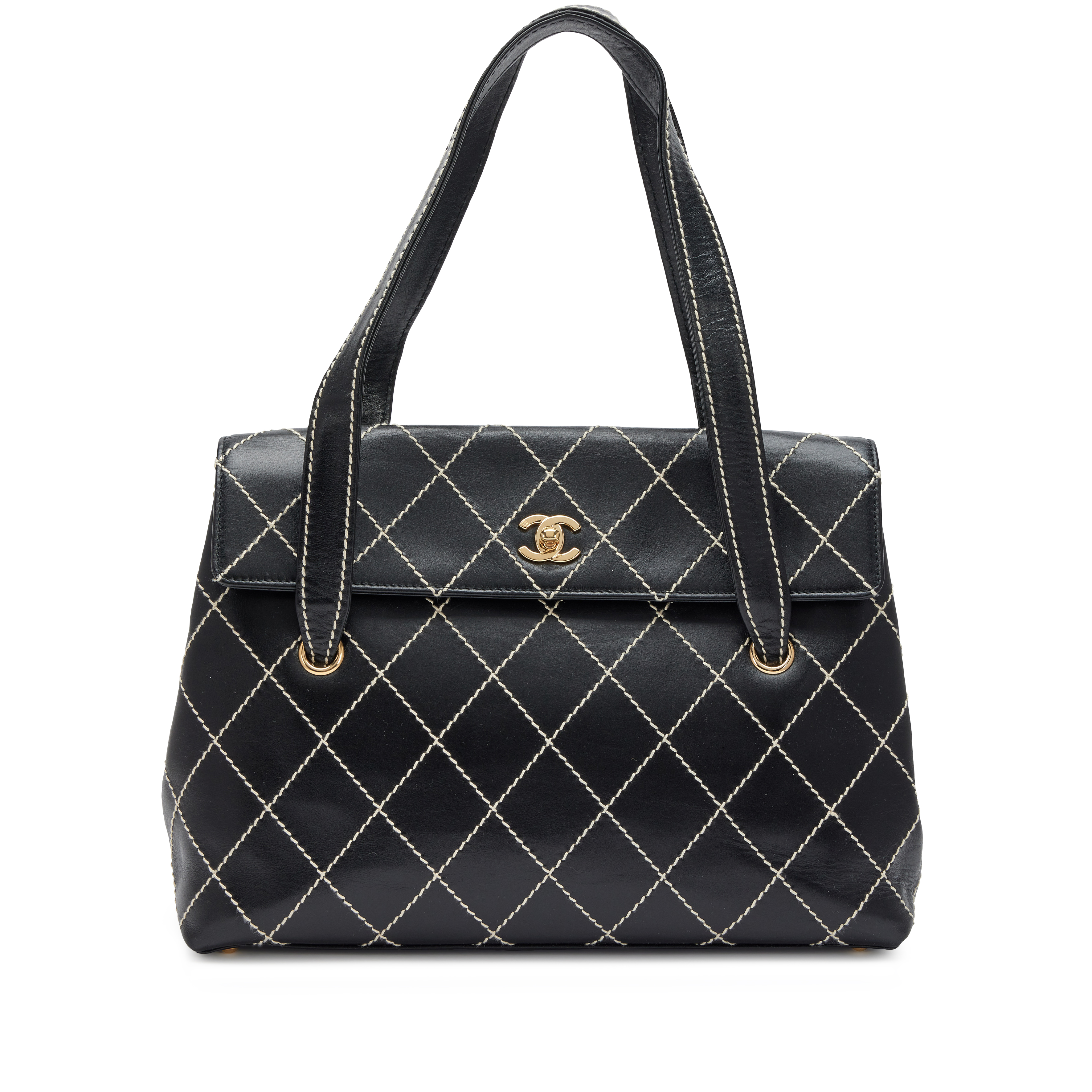 Chanel Black Quilted Calfskin Wild Stitch Surpique Flap Bag