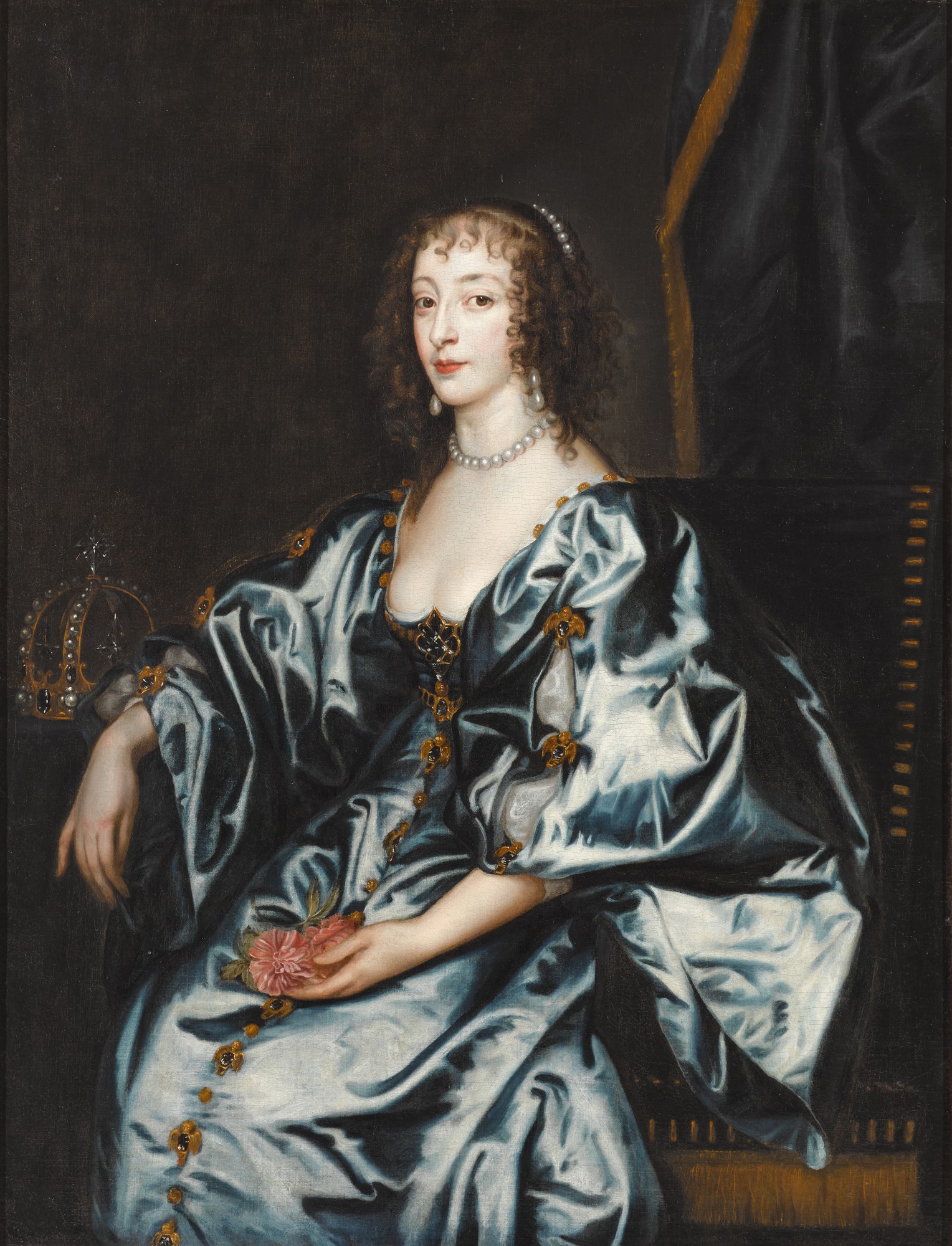 Portrait Of Henrietta Maria Three quarter Length Wearing A Blue Dress Portrait Of Henrietta Maria Three quarter Length Wearing A Blue Dress