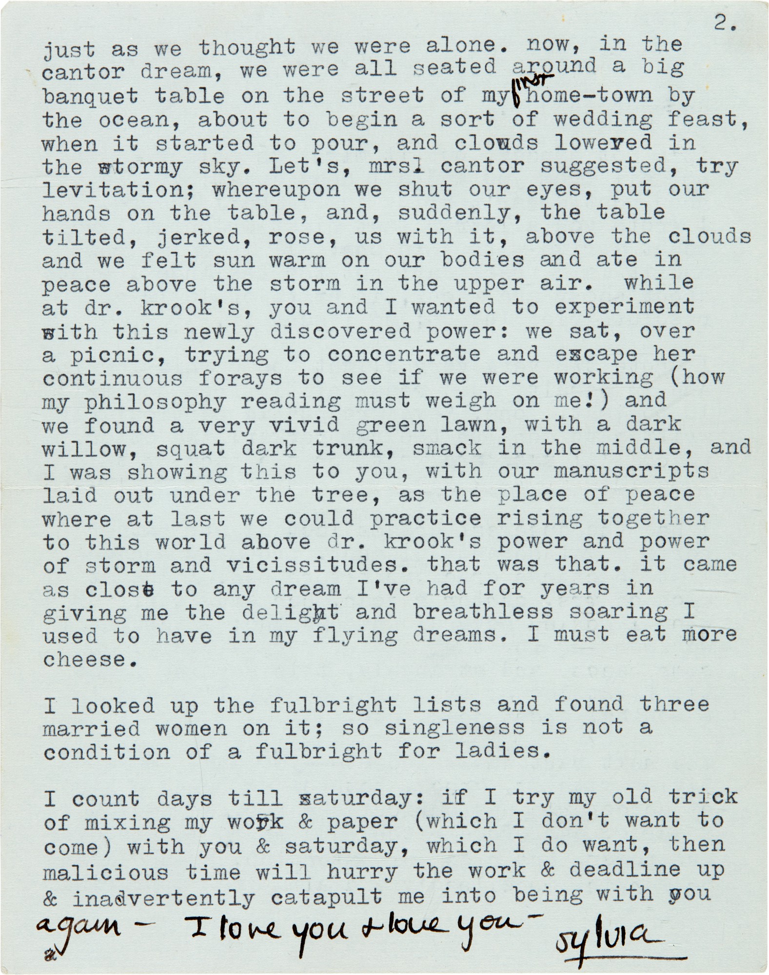 Sylvia Plath | Typed letter signed, to Ted Hughes, "I had the queerest ...