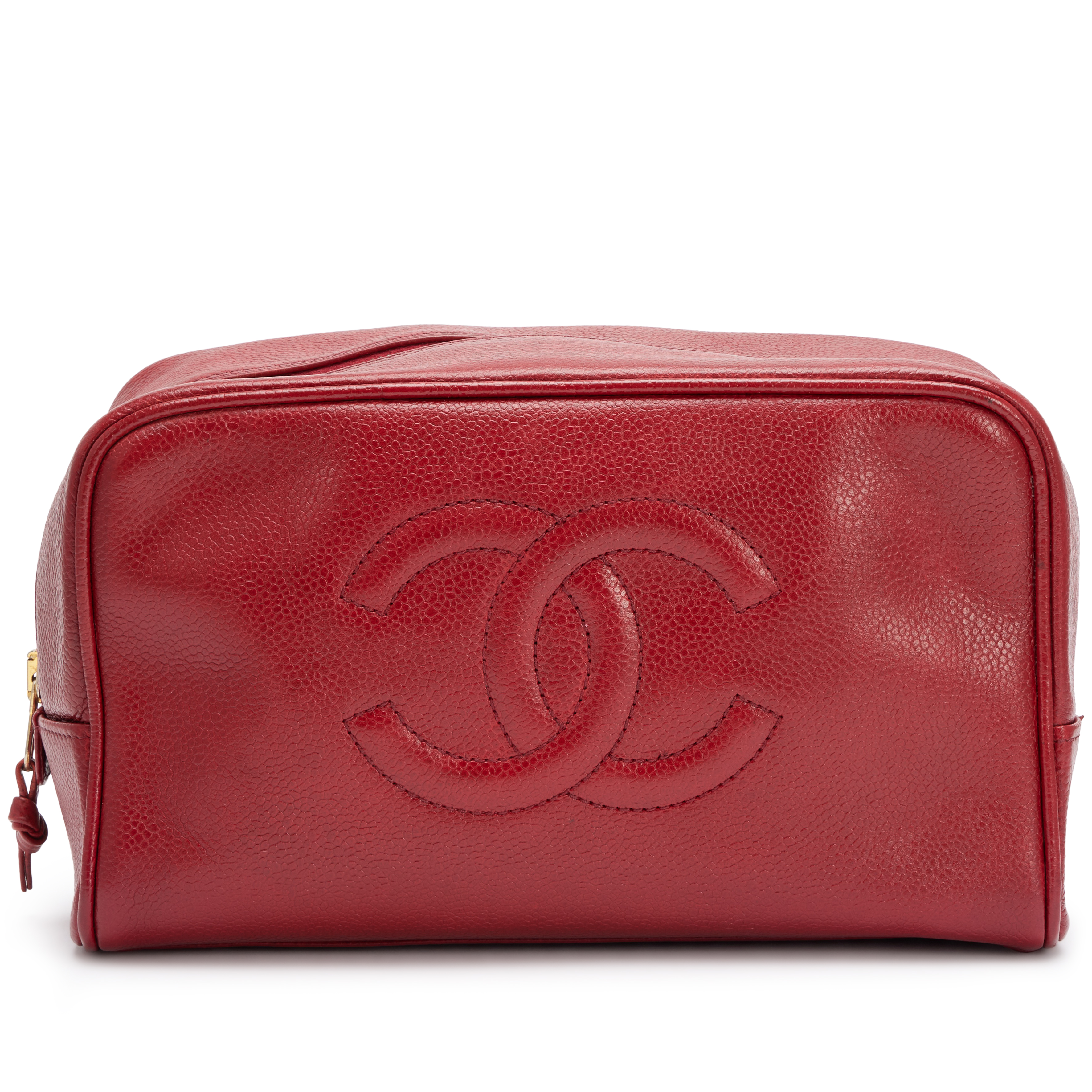 Chanel Vintage Vintage Red Caviar Toiletry Case Gold Hardware